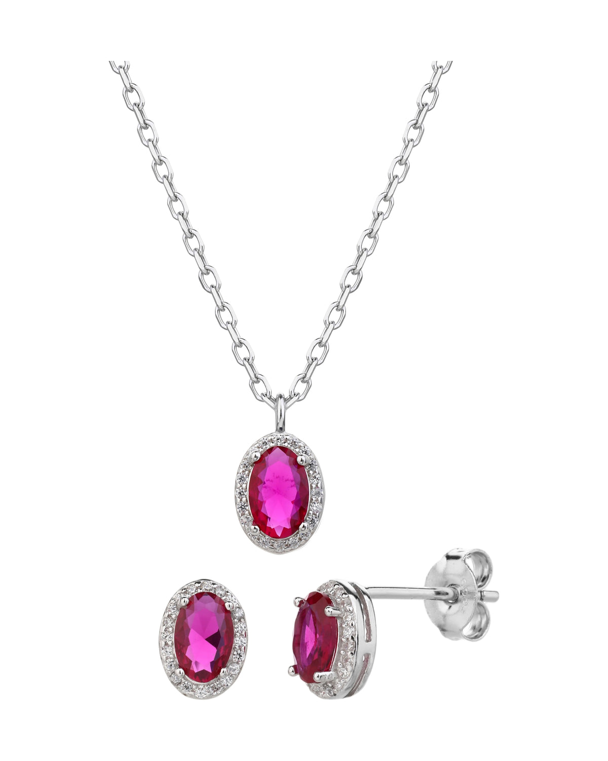 Juego collar y aretes de oval con circonia de 45+5cm en rodizado