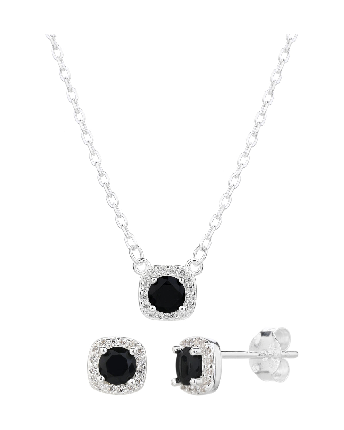 Juego collar y aretes de cuadrado con circonia de 45+5cm en plateado