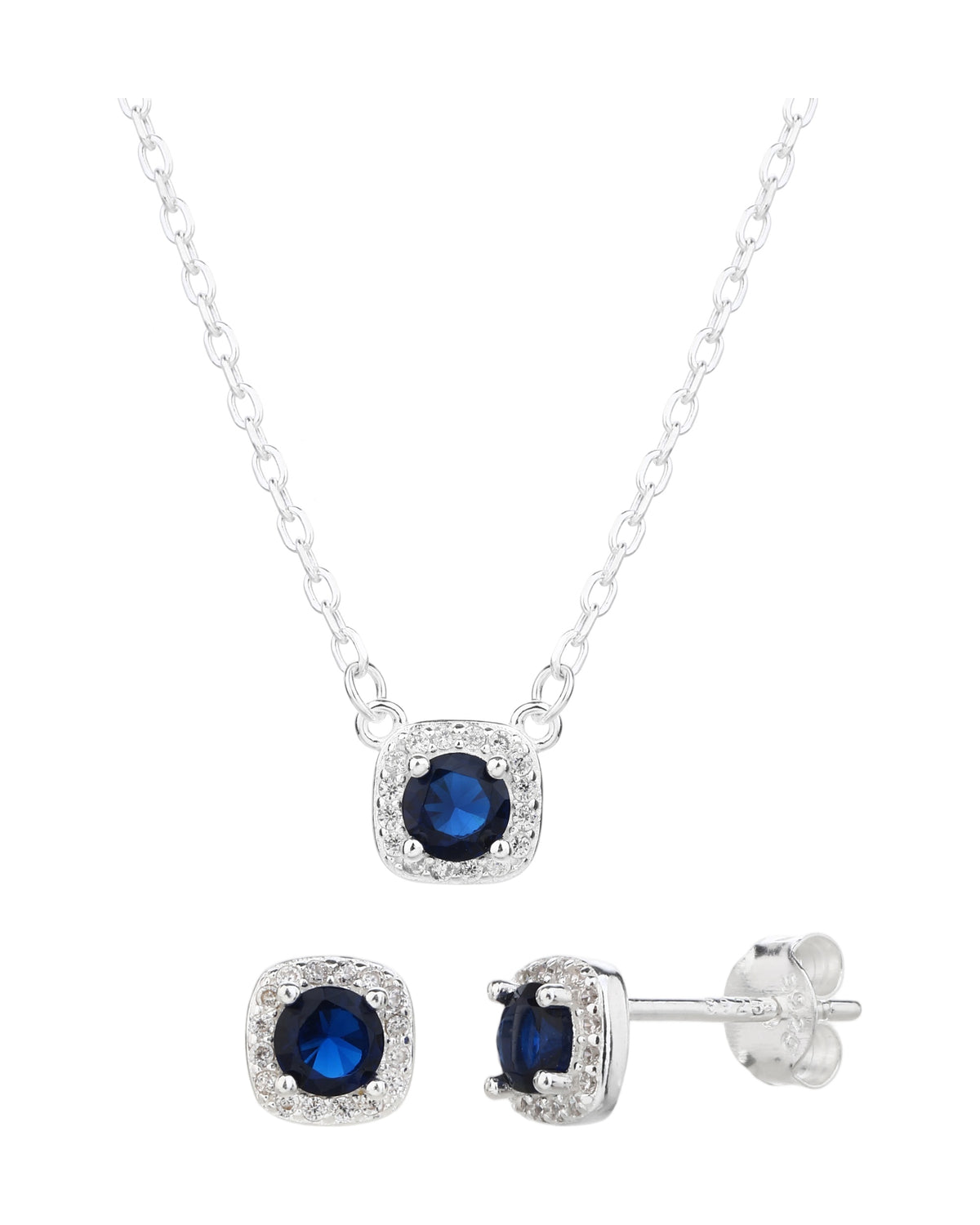 Juego collar y aretes de cuadrado con circonia de 45+5cm en plateado