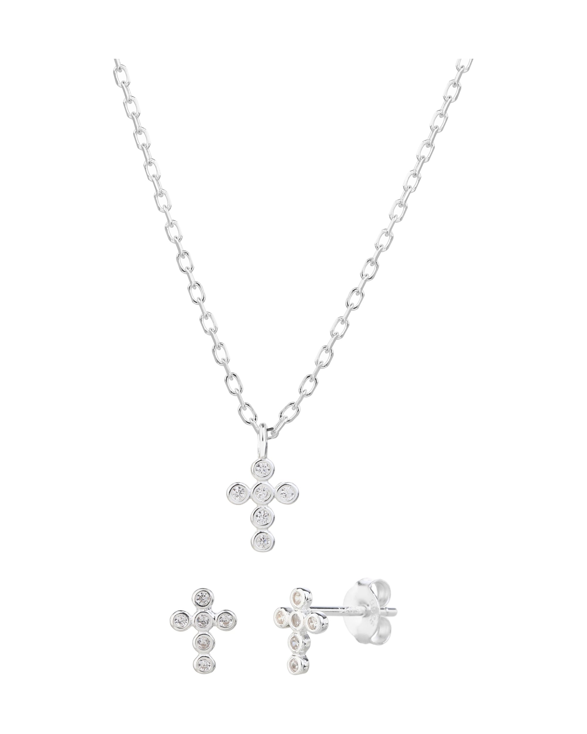 Juego sencillo de Cruces con circonia blanca 45+5cm en plateado