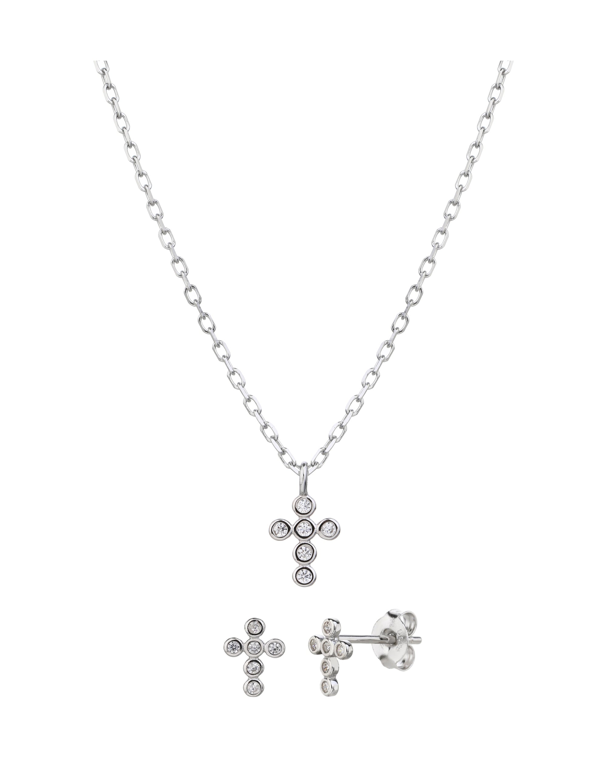 Juego sencillo de Cruces con circonia blanca 45+5cm en rodizado