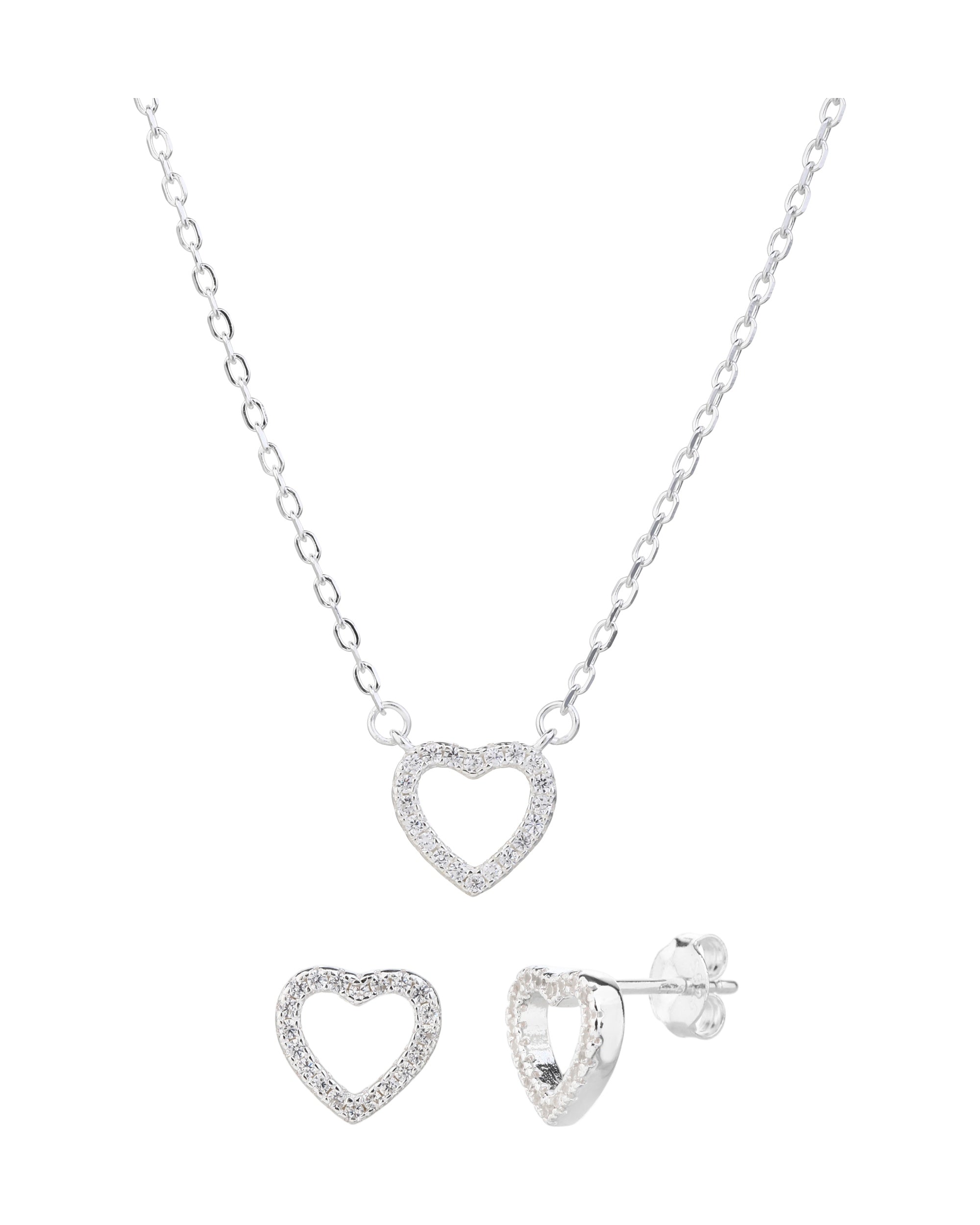 Juego sencillo de corazones con circonia blanca 45+5cm en plateado