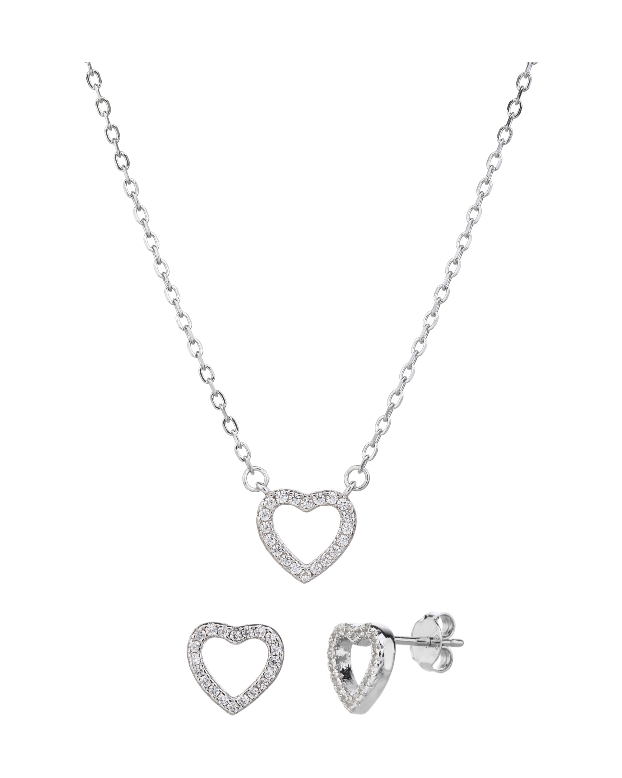 Juego sencillo de corazones con circonia blanca 45+5cm en rodizado