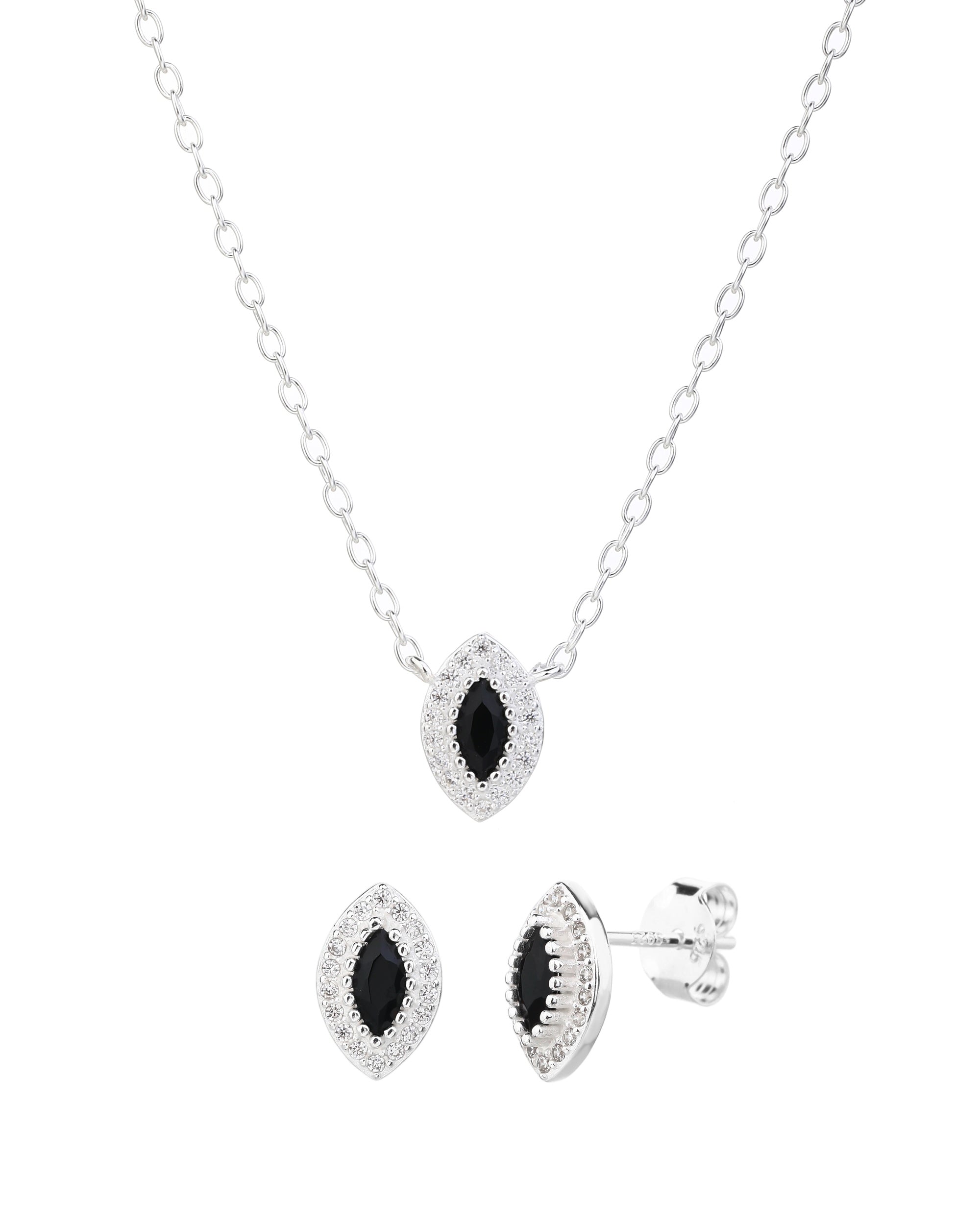 Juego collar y aretes de ojo con circonia de 45+5cm en plateado