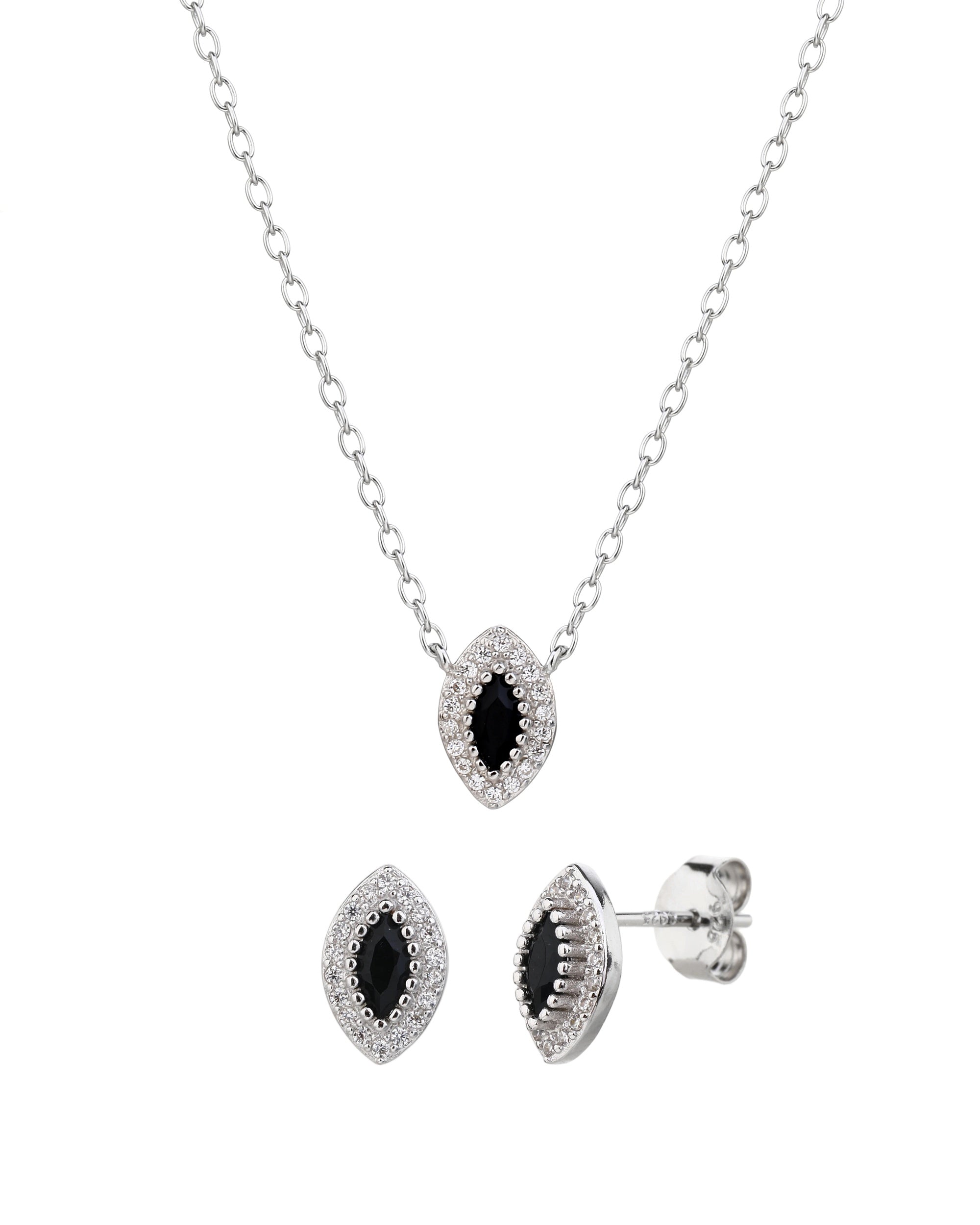 Juego collar y aretes de ojo con circonia de 45+5cm en rodizado