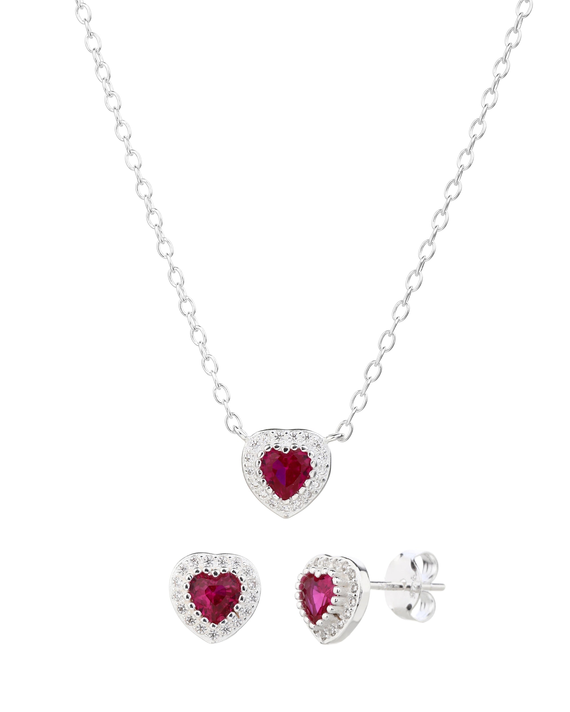 Juego collar y aretes de corazones con circonia de 45+5cm en plateado