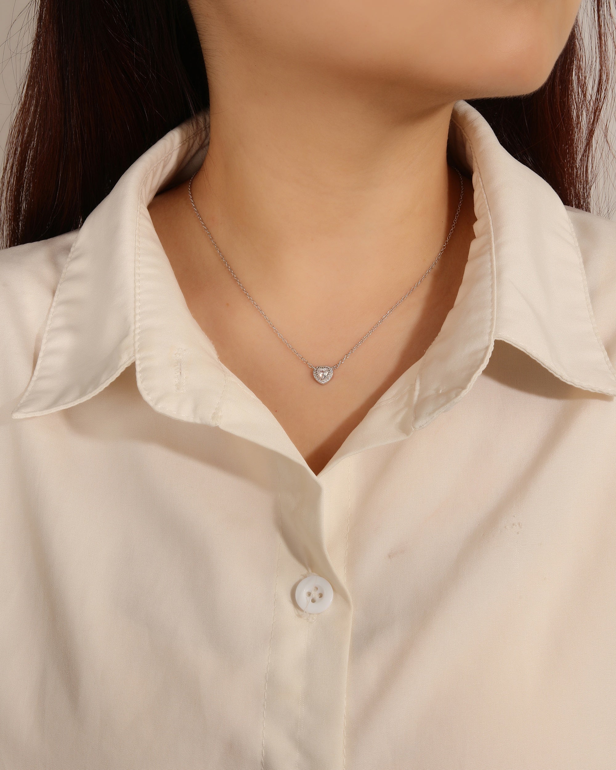 Juego collar y aretes de corazones con circonia de 45+5cm en rodizado