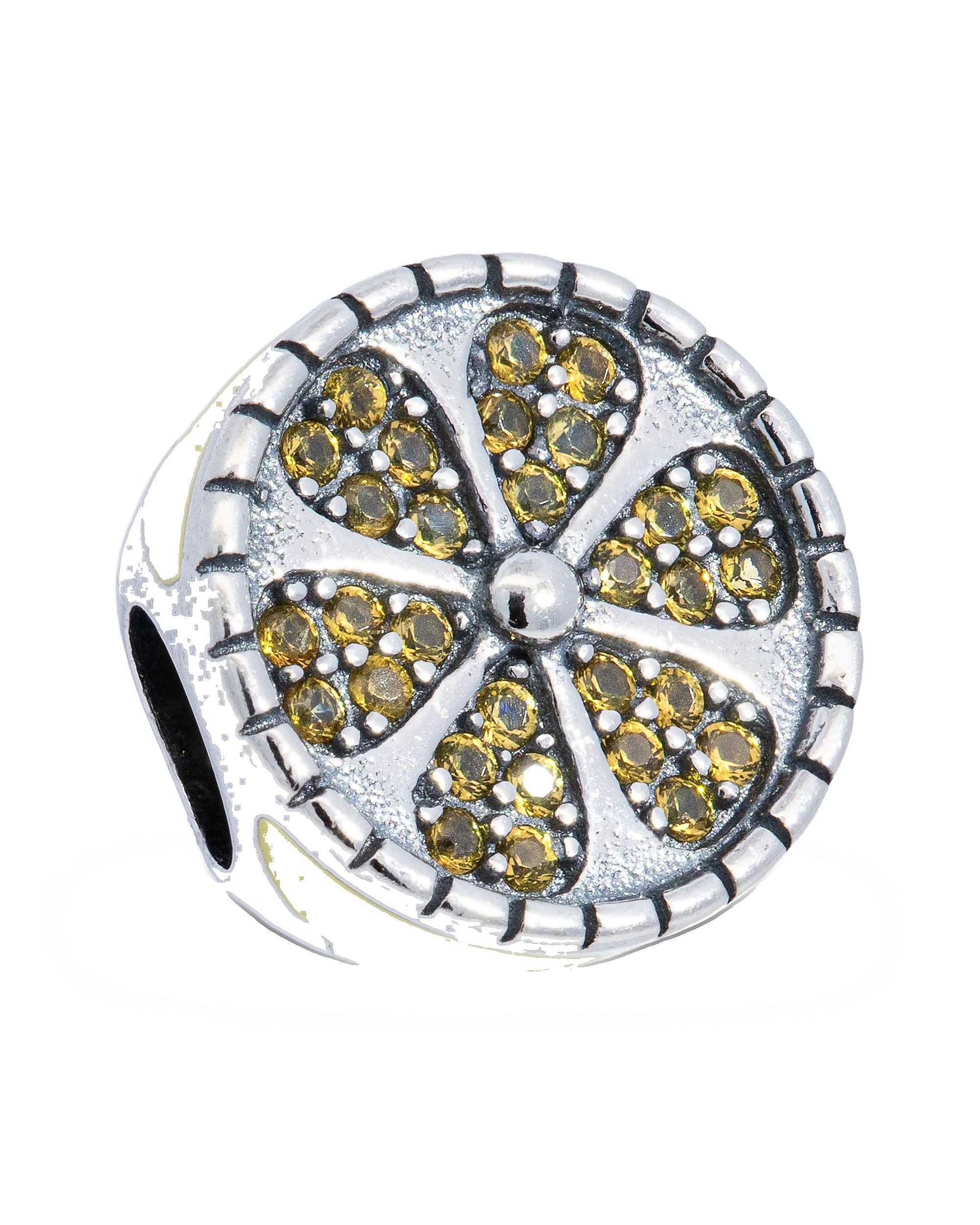Charm separador de limon con circonia amarillo en oxidada
