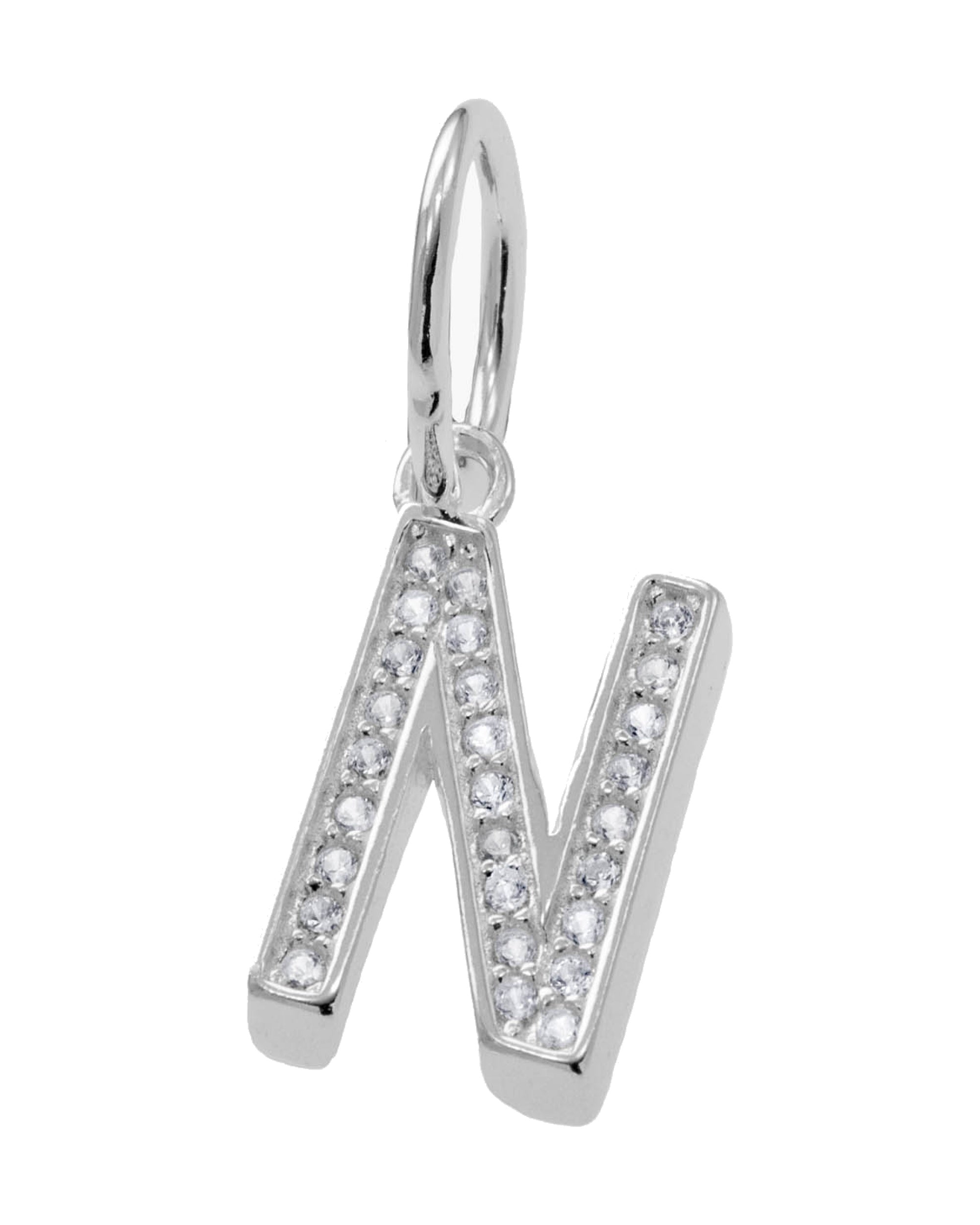 Dije colgante de letra con circonia blanca en plateado