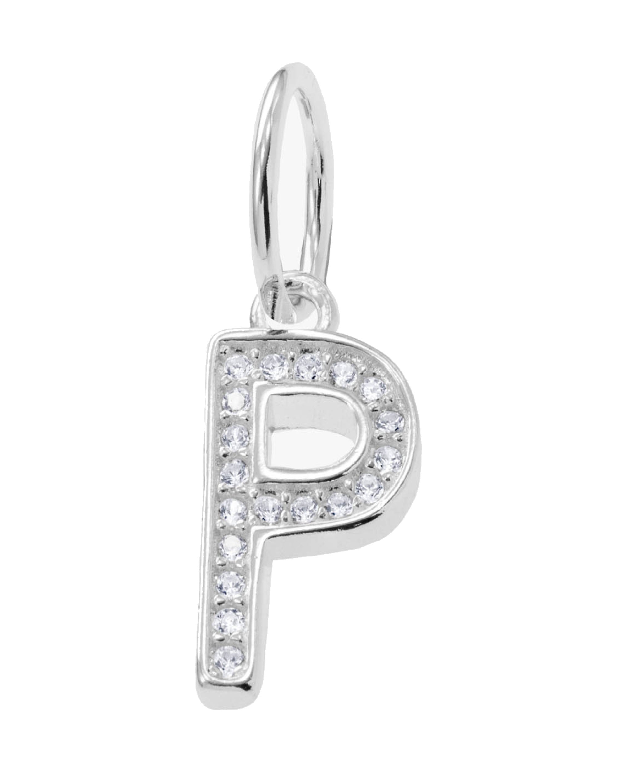 Dije colgante de letra con circonia blanca en plateado