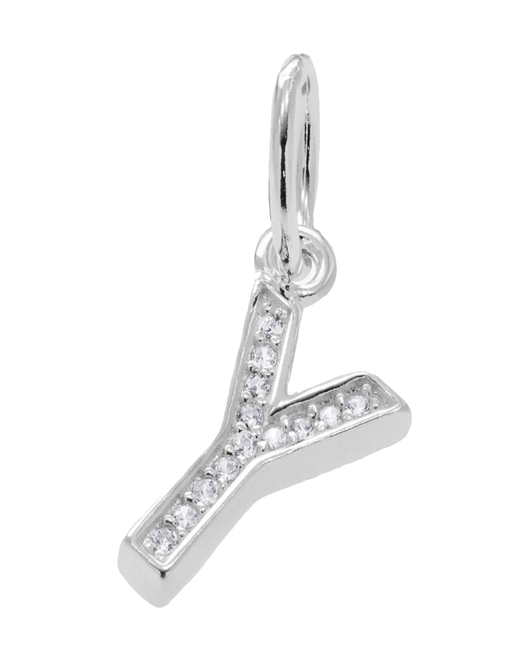 Dije colgante de letra con circonia blanca en plateado