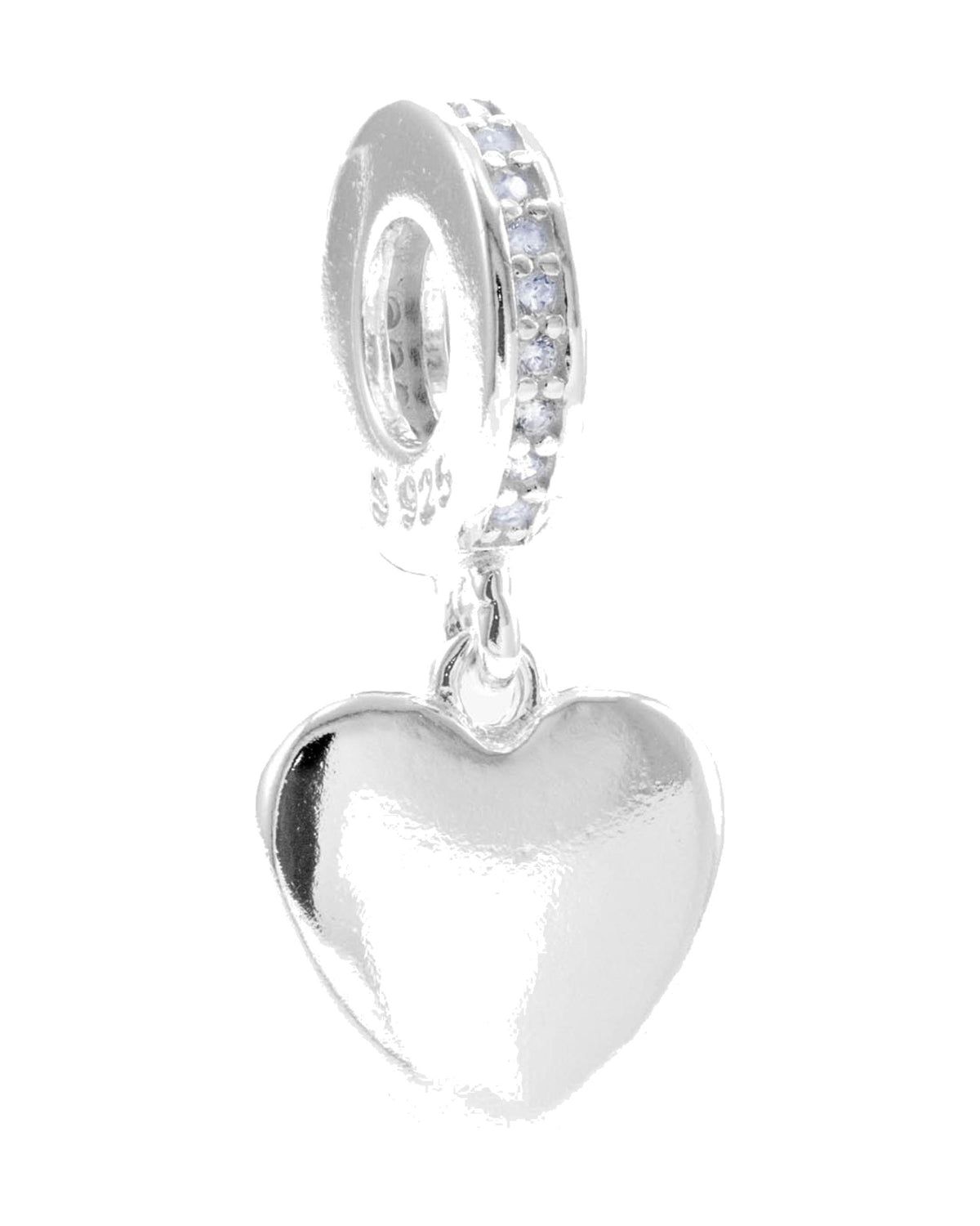 Charm colgante de corazón con circonia en plateado