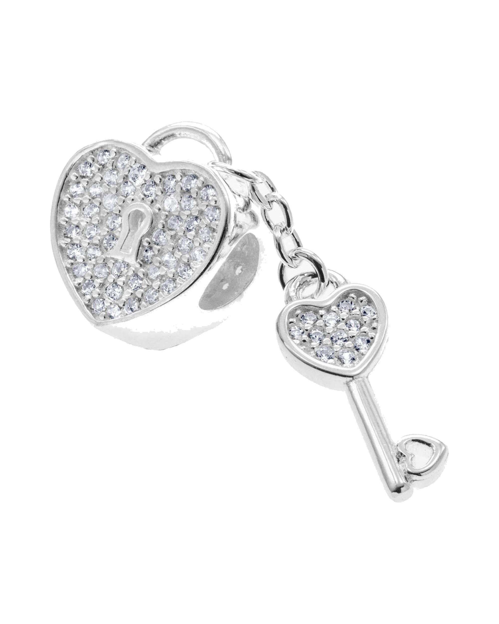 Charm separador de candado con circonia blanca en plateado