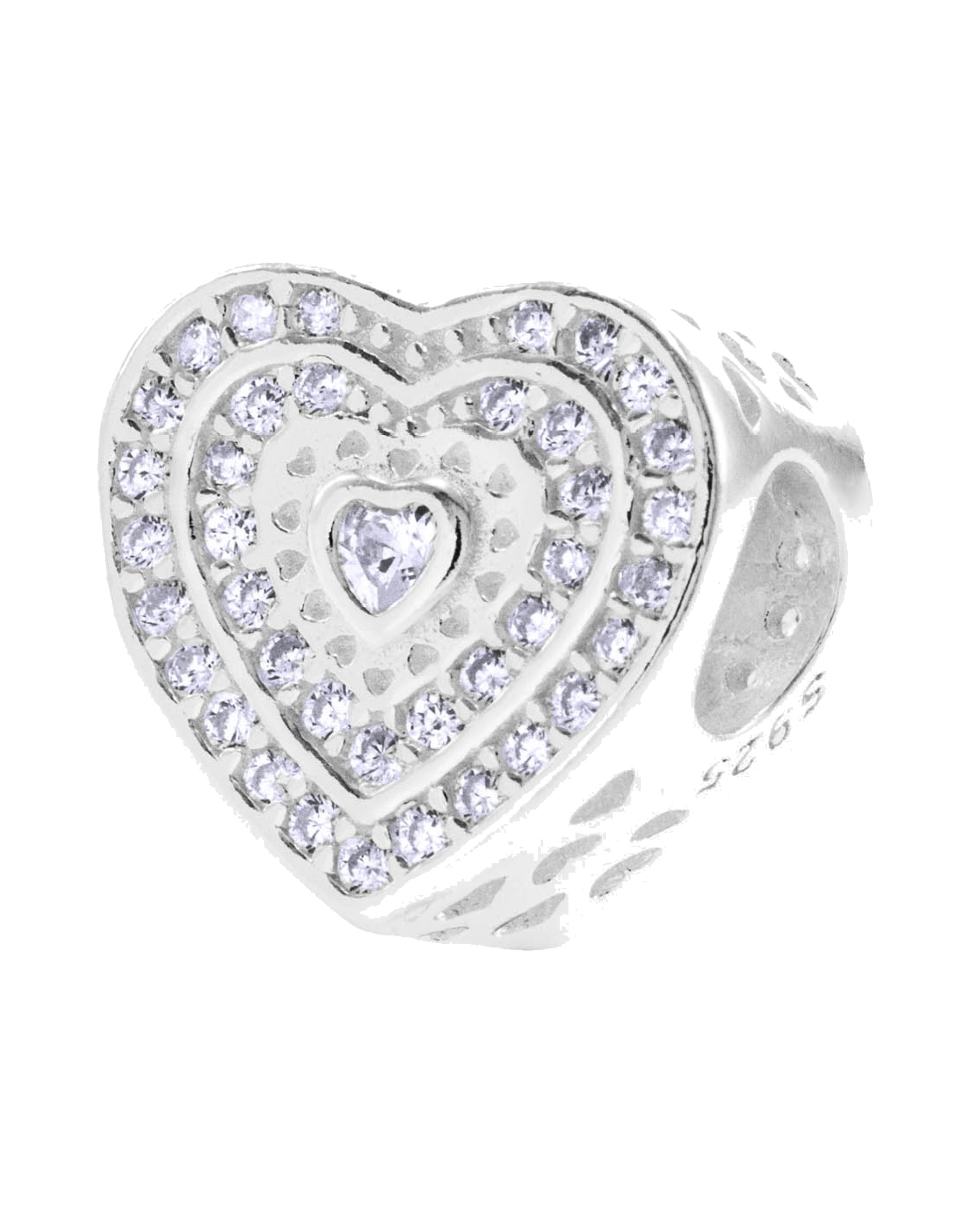 Charm separador de corazon con circonia blanca en plateado