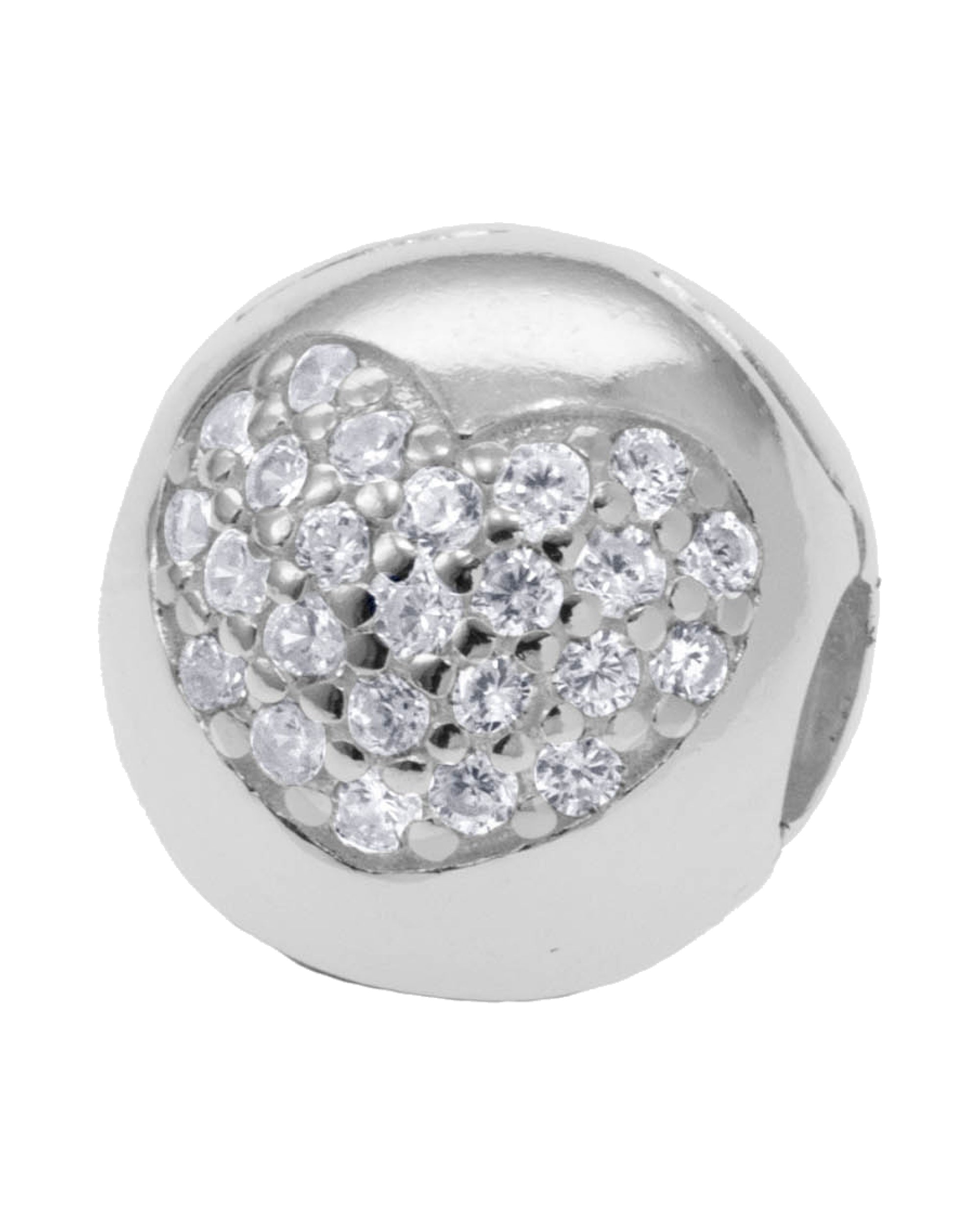 Charm separador de corazon con circonia blanca en plateado