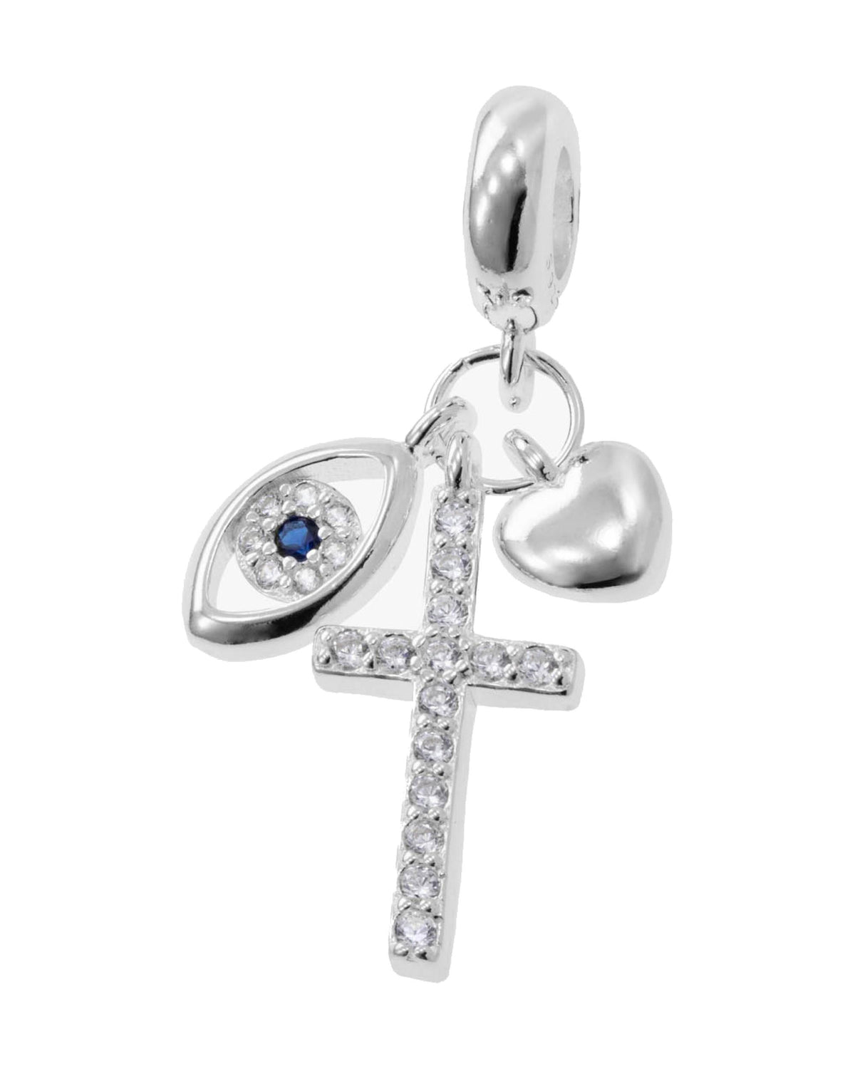 Charm colgante de cruz con circonia en plateado