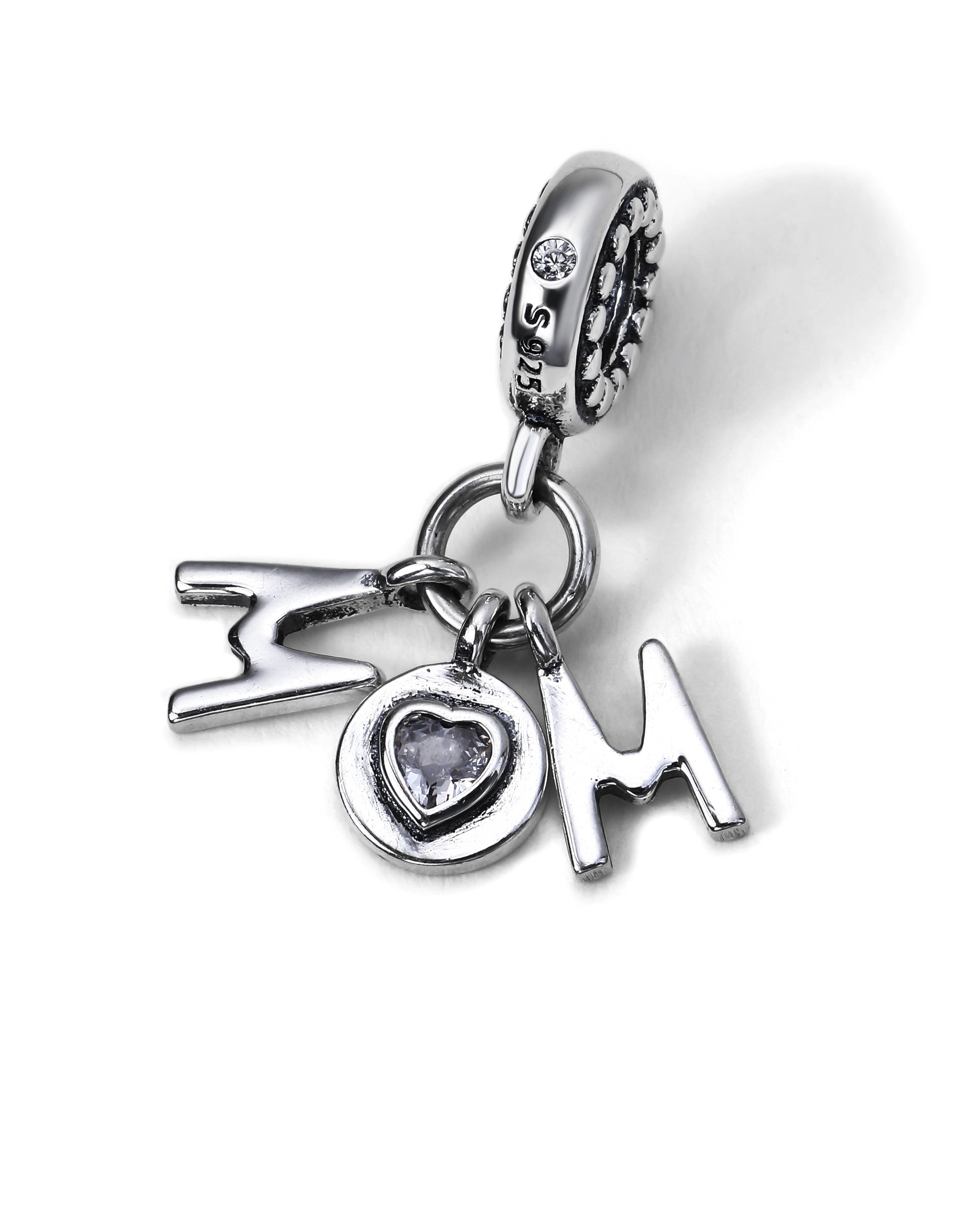 Charm colgante de mom con circonia blanca en oxidada