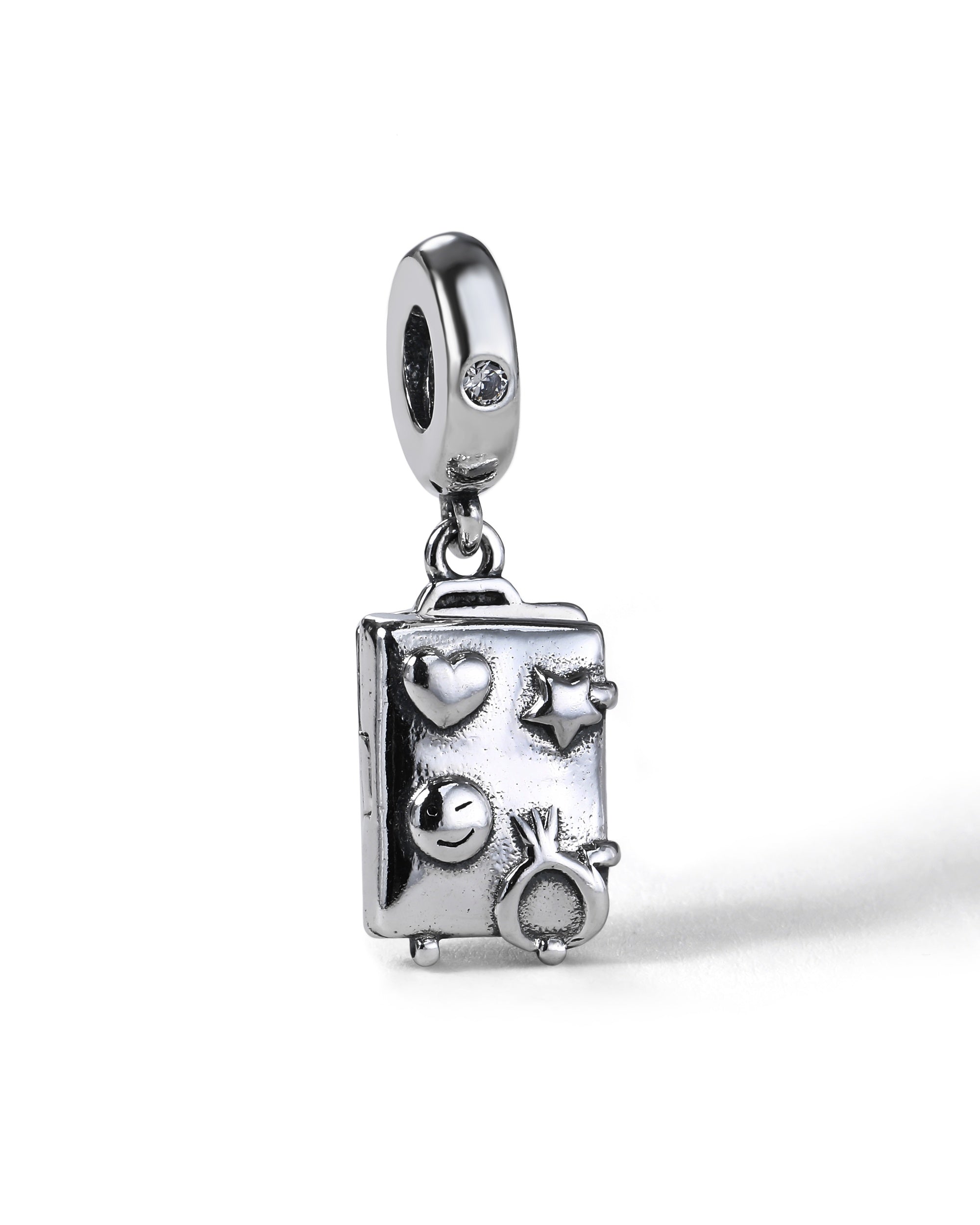 Charm colgante de maleta con circonia blanca en oxidada
