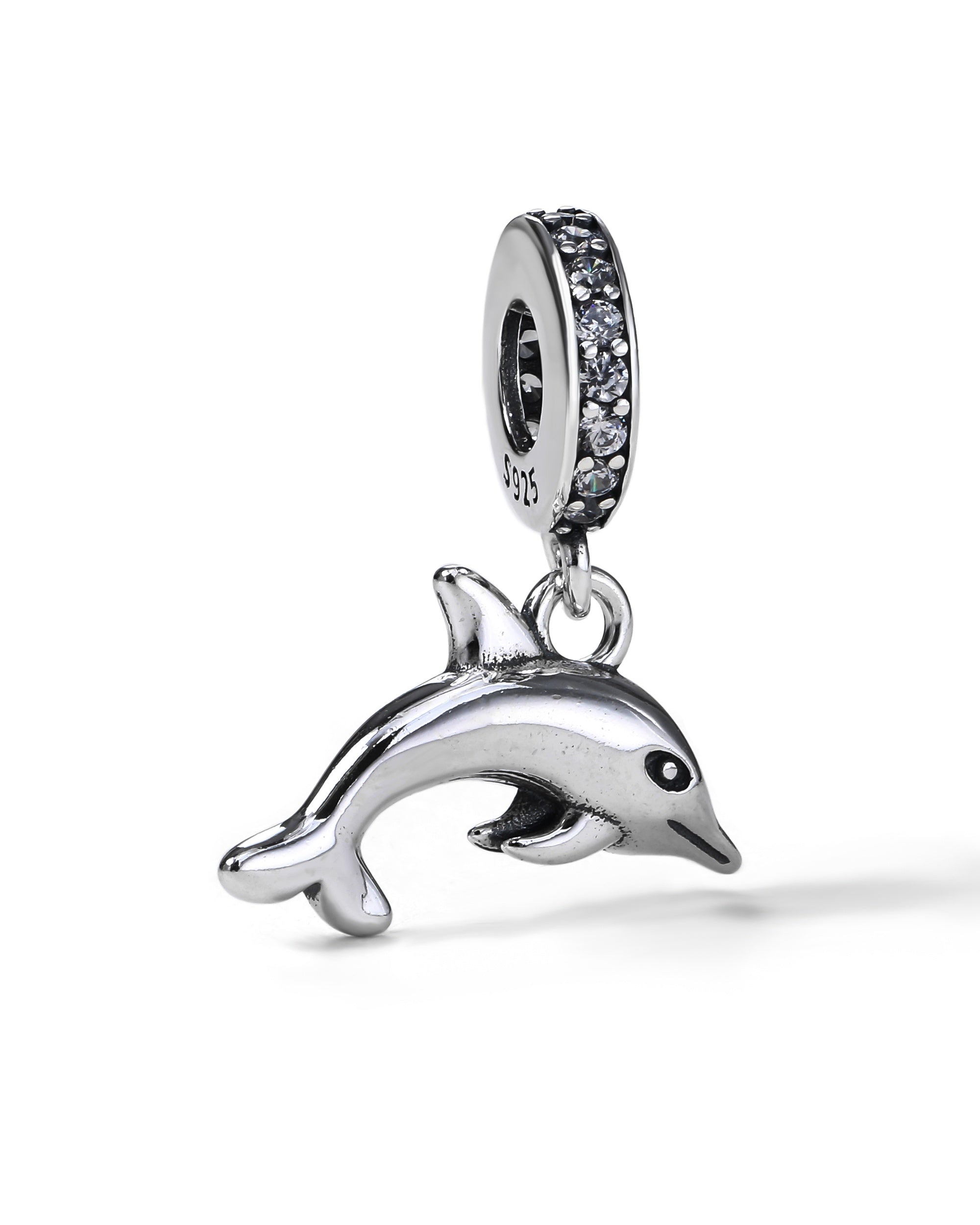 Charm colgante de delfin con circonia blanca en oxidada
