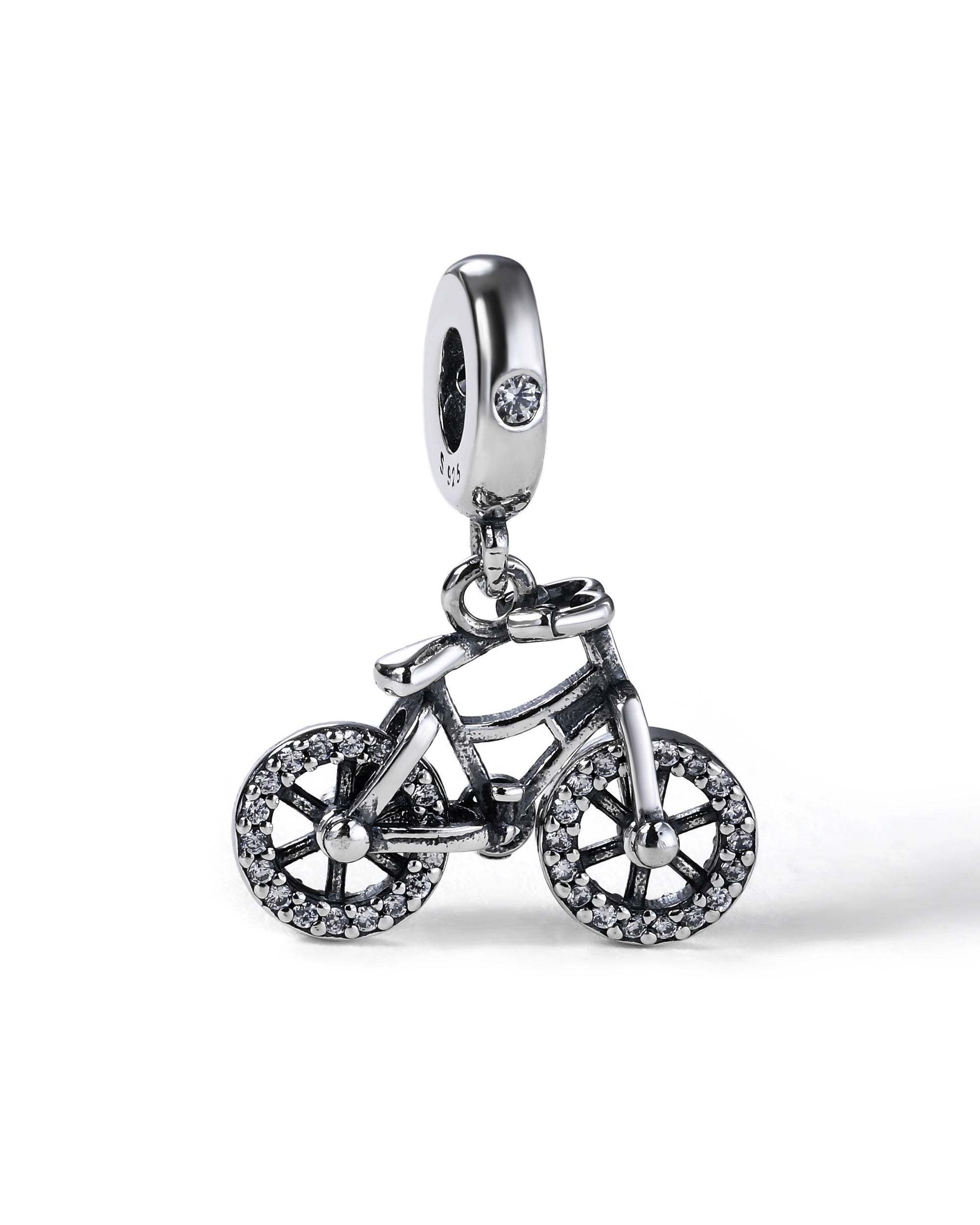 Charm colgante de bicicleta con circonia blanca en oxidada