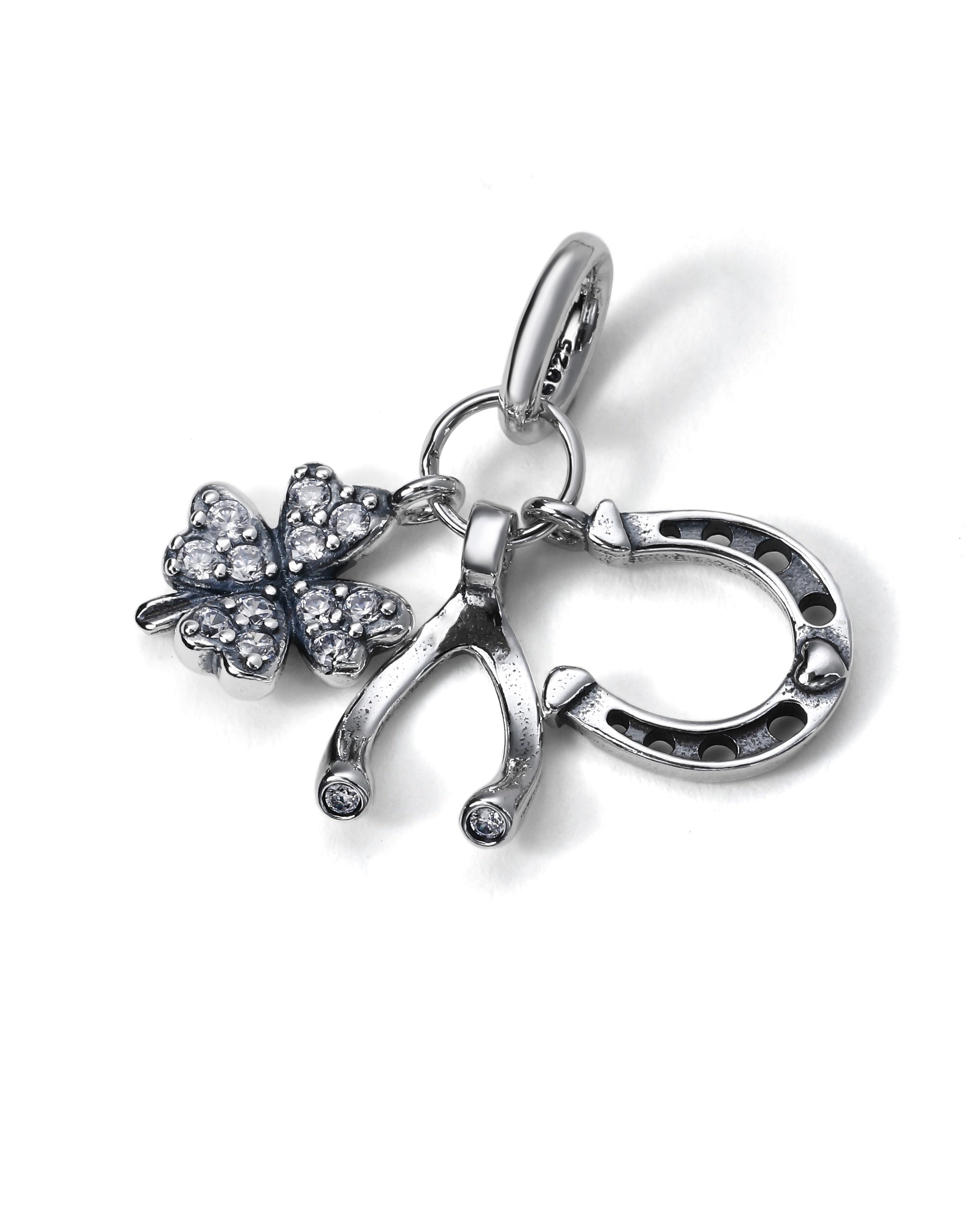 Charm colgante de de la suerte con circonia blanca en oxidada