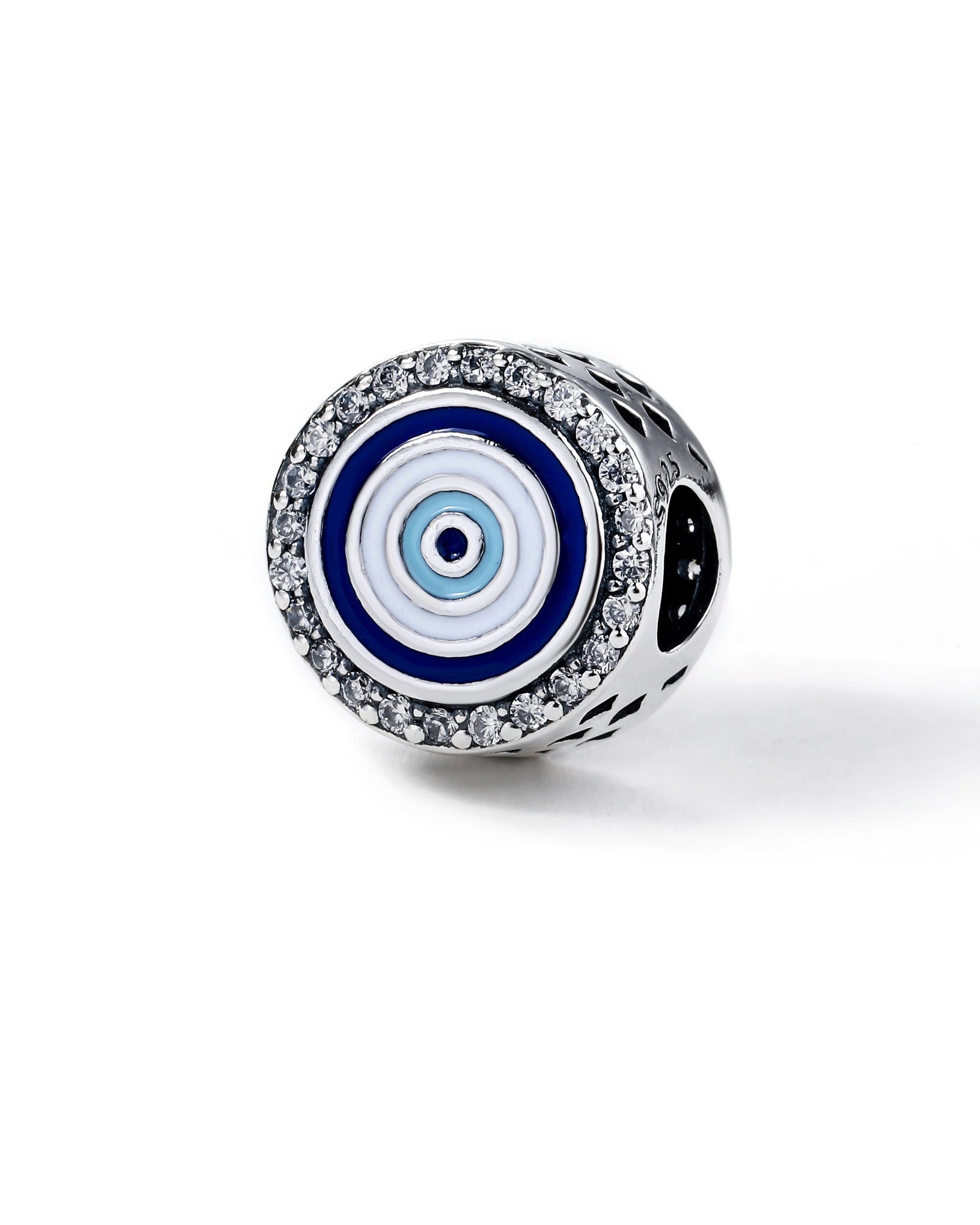 Charm separador de ojo de dios con circonia azul en oxidada
