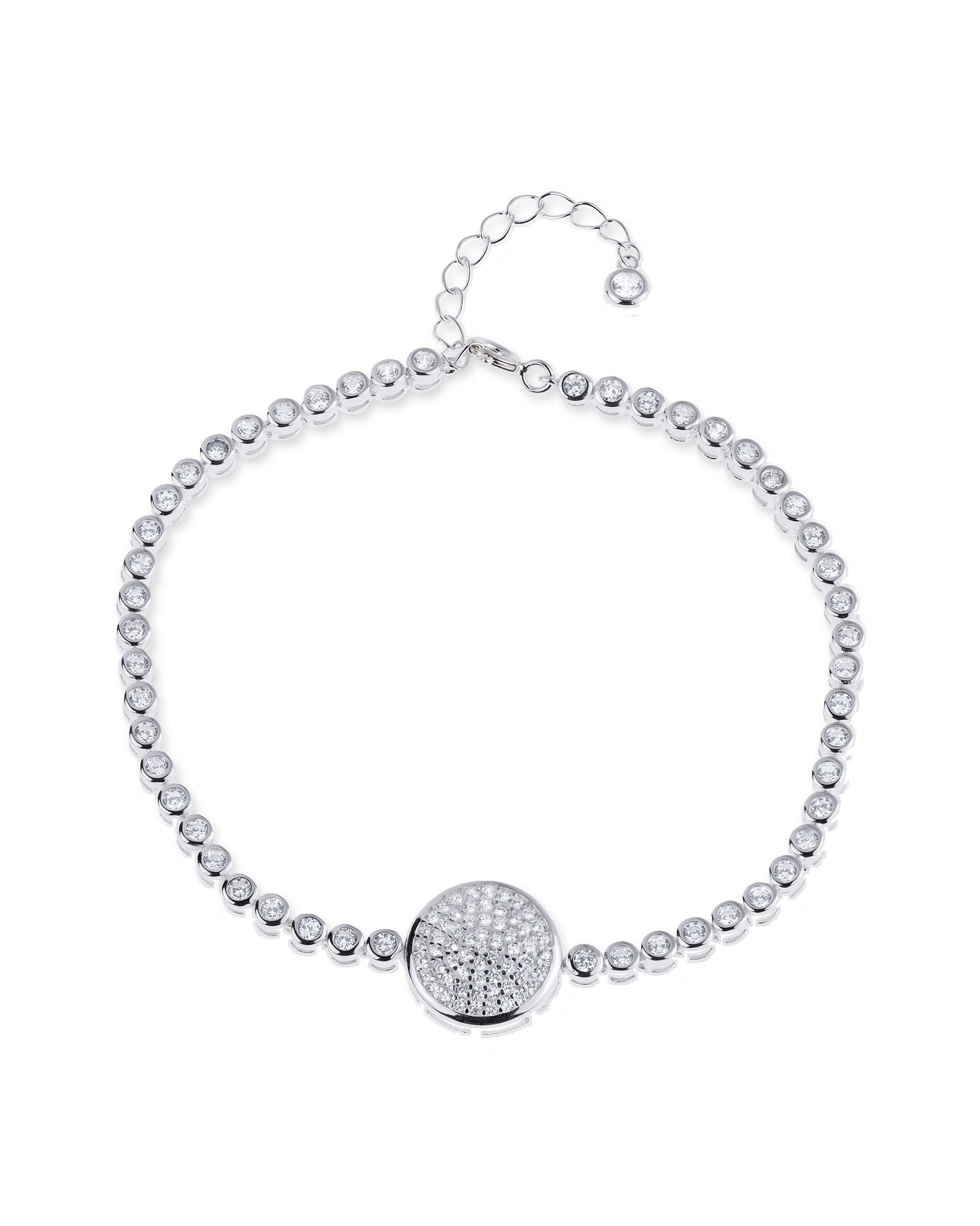 Pulsera tenis de circulo con circonia blanca 18cm+3cm en plateado