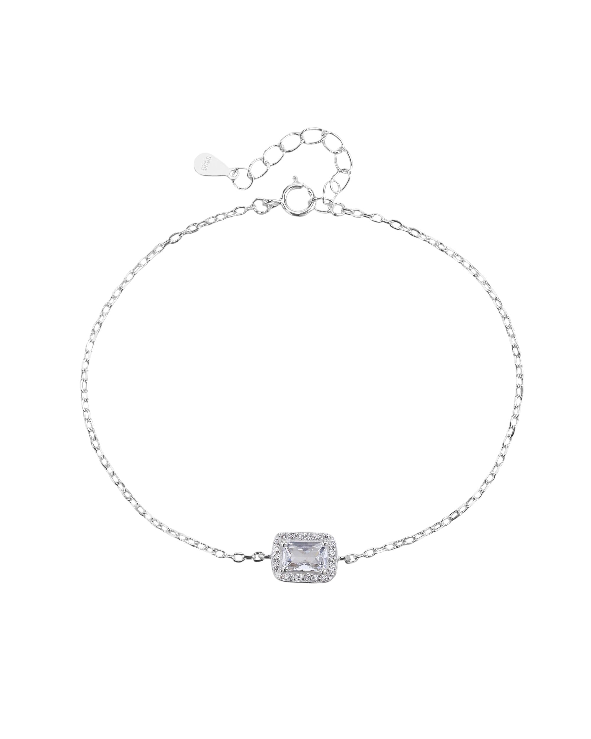 Pulsera sencilla de rectangulo con circonia blanca 17+3cm en plateado