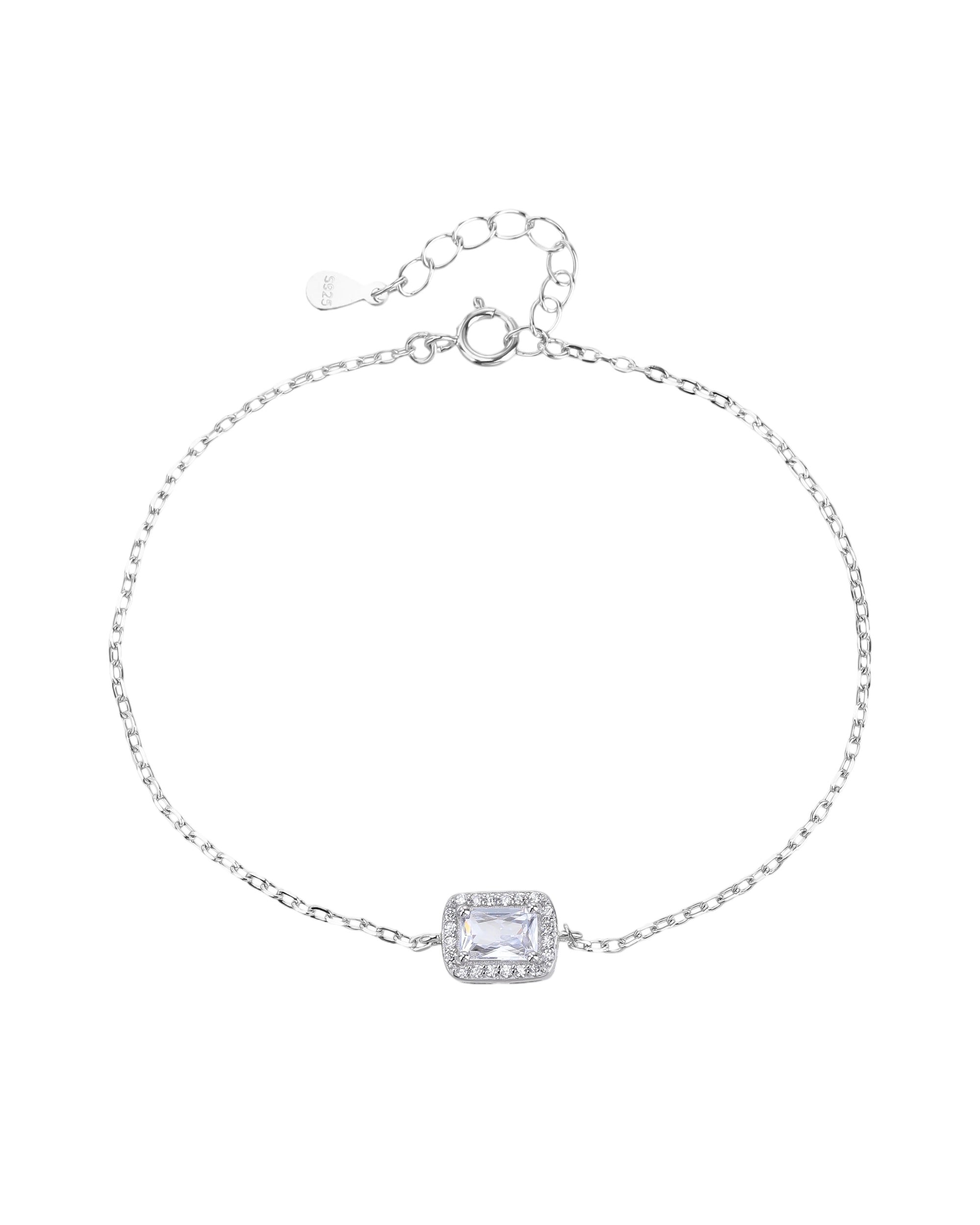 Pulsera sencilla de rectangulo con circonia blanca 17+3cm en rodizado