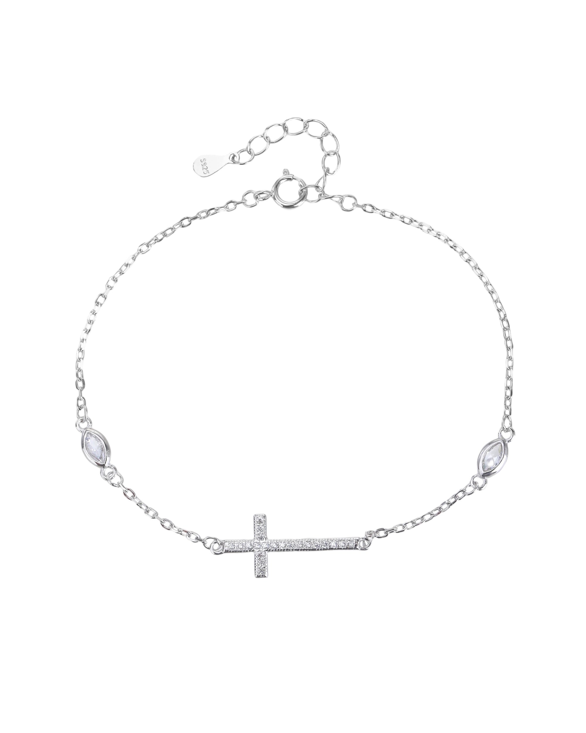Pulsera sencilla de Cruz con circonia blanca 17+3cm en rodizado