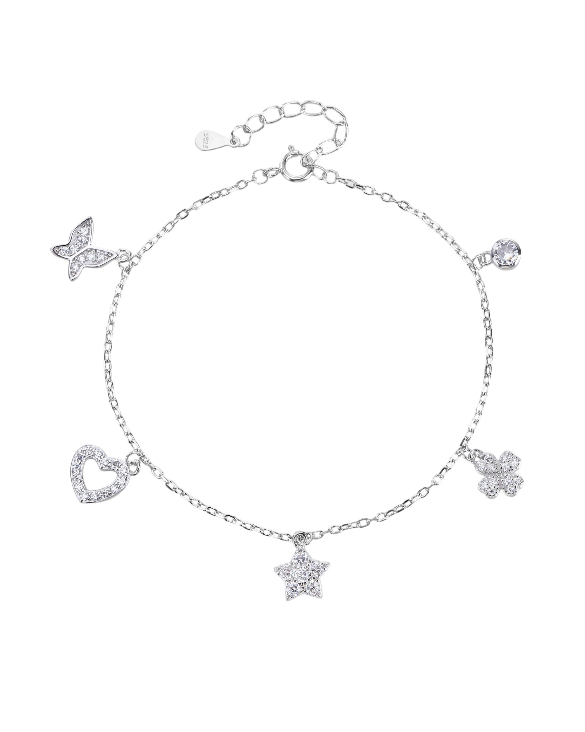 Pulsera sencilla de dijes con circonia blanca 17+3cm en rodizado