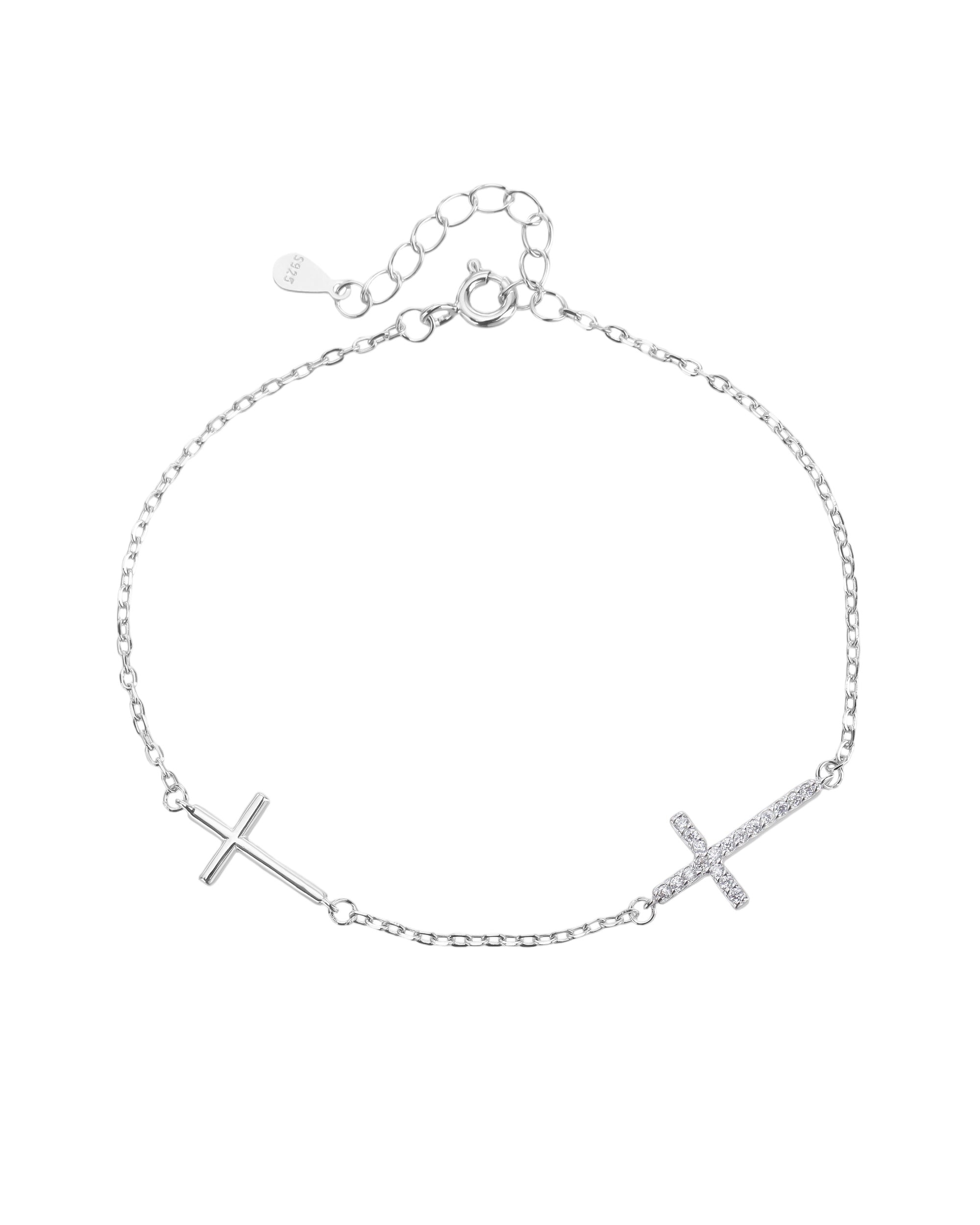 Pulsera sencilla de Cruz con circonia blanca 17+3cm en rodizado
