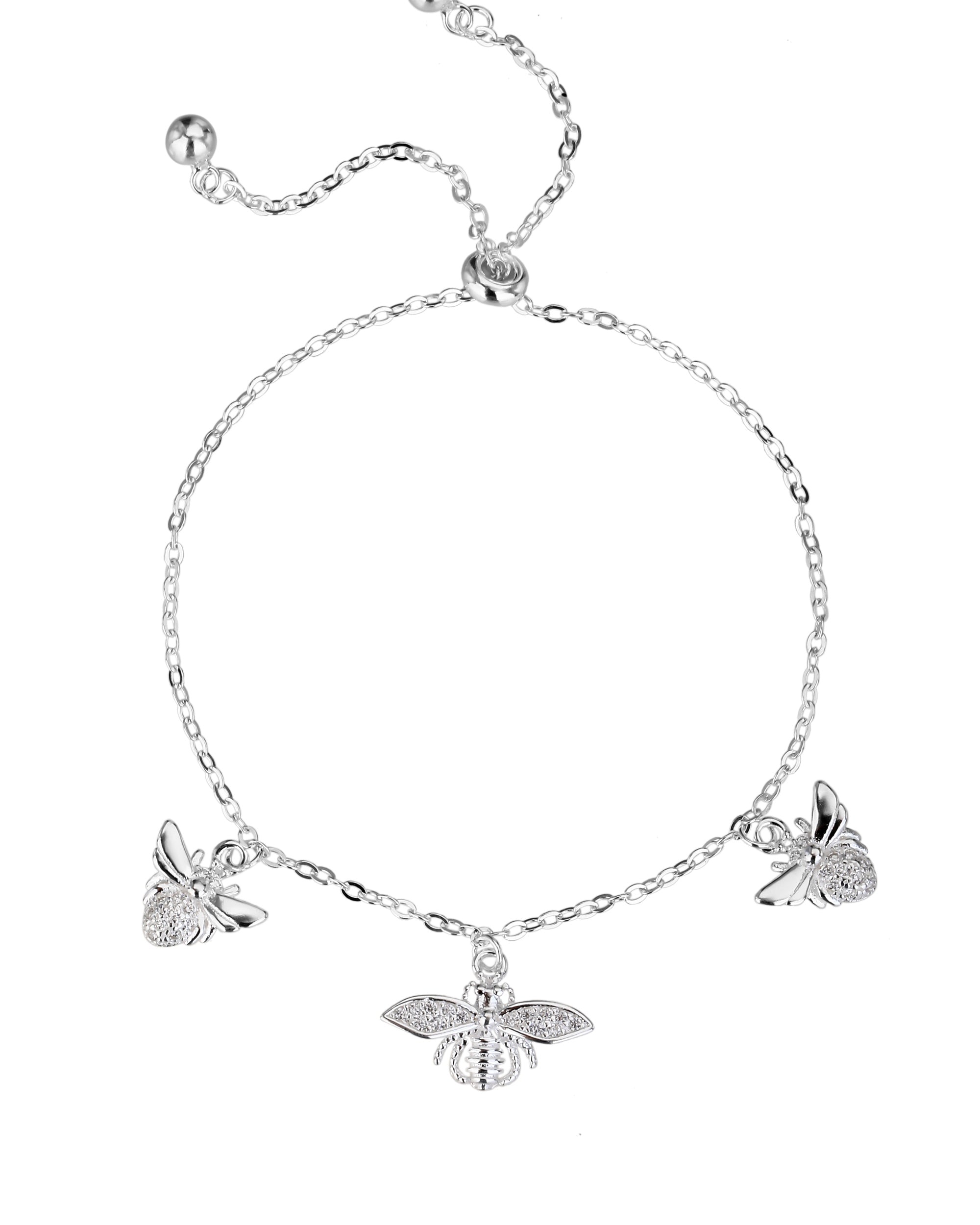 Pulsera sencilla de insectos con circonia blanca 16+7cm en plateado