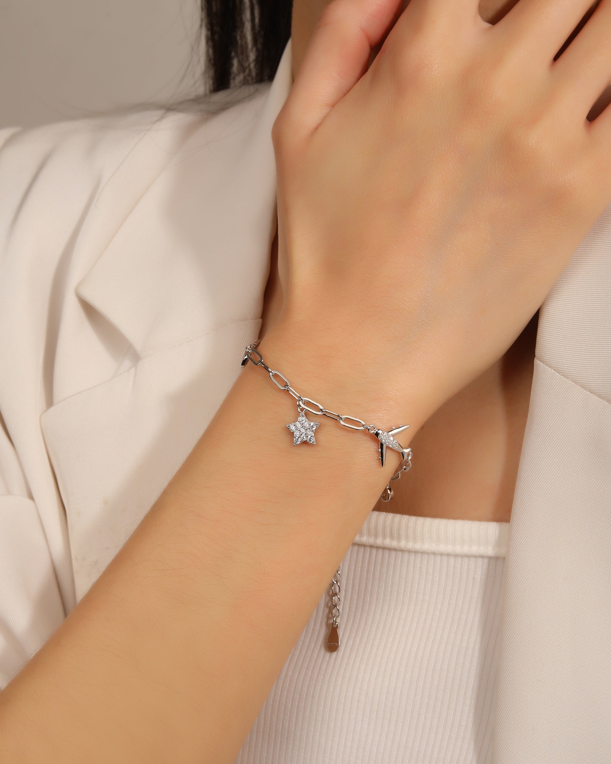 Pulsera sencilla de espacio con circonia blanca 16cm en rodizado