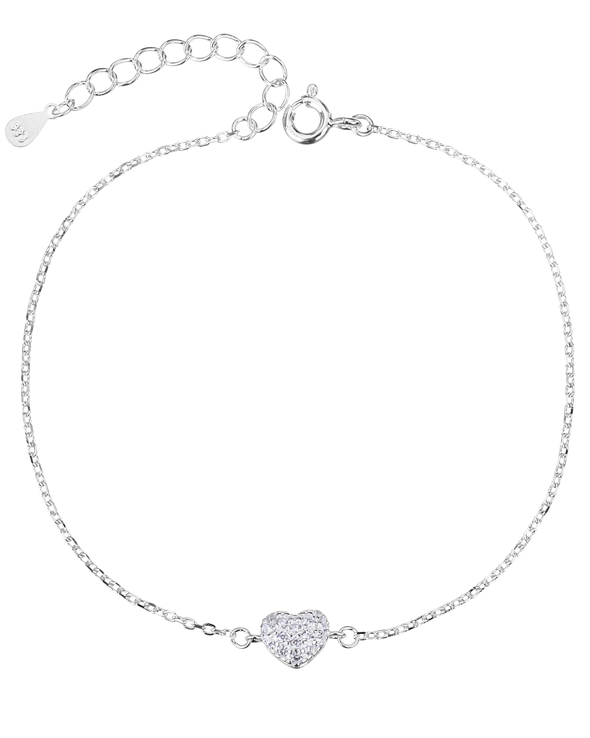 Pulsera sencilla de corazon con circonia blanca 17+3cm en plateado