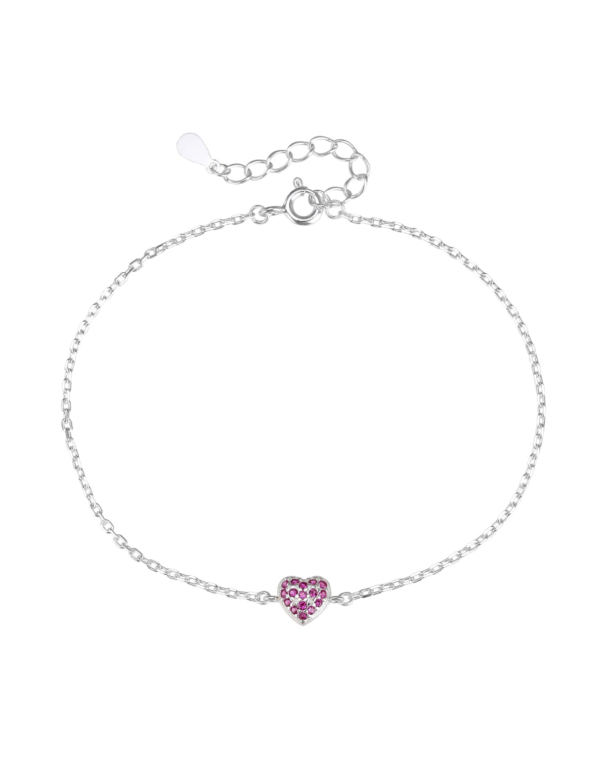 Pulsera sencilla de corazon con circonia 17+3cm en plateado