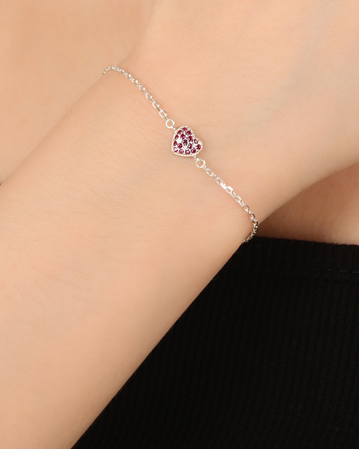 Pulsera sencilla de corazon con circonia 17+3cm en plateado