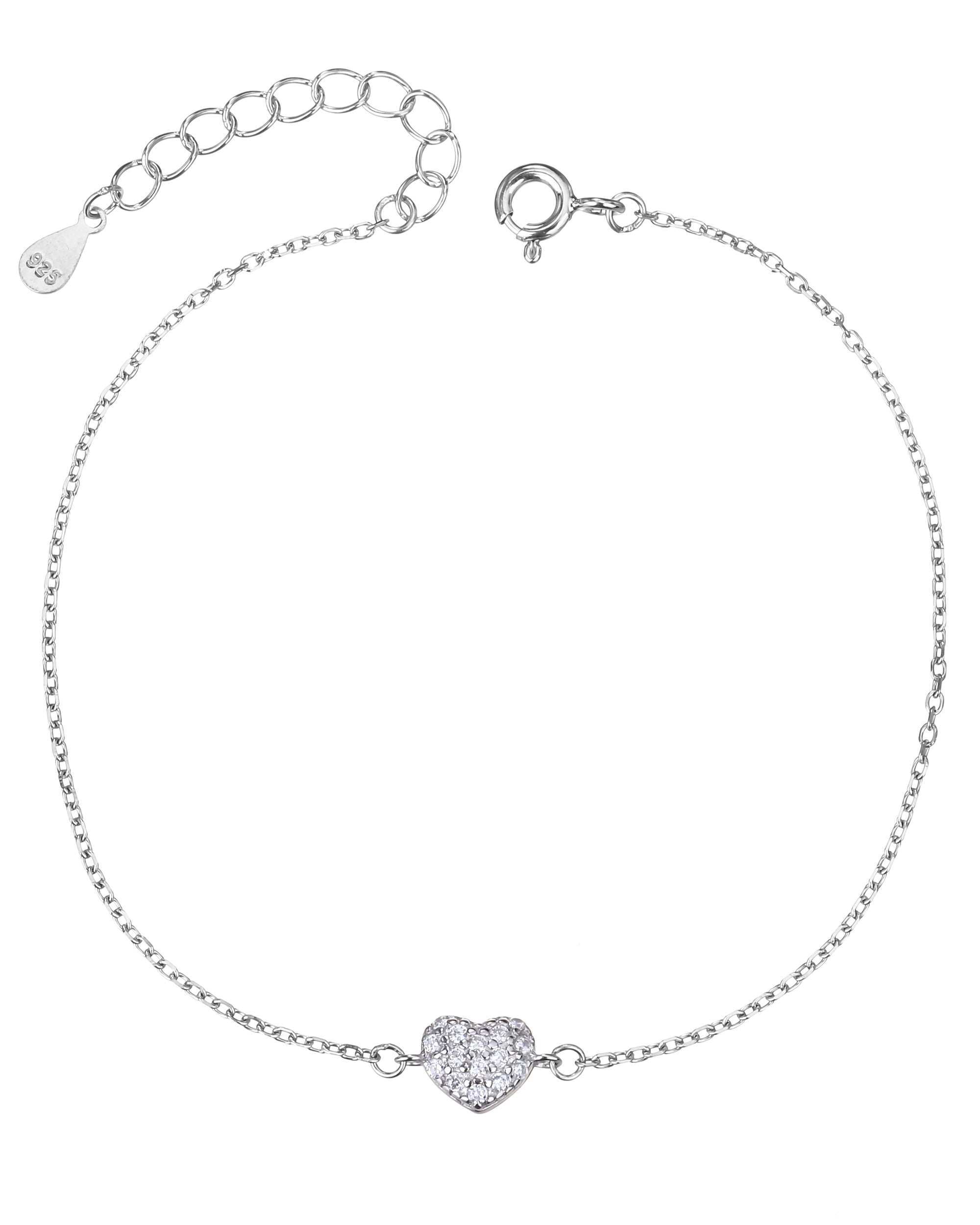 Pulsera sencilla de corazon con circonia blanca 17+3cm en rodizado