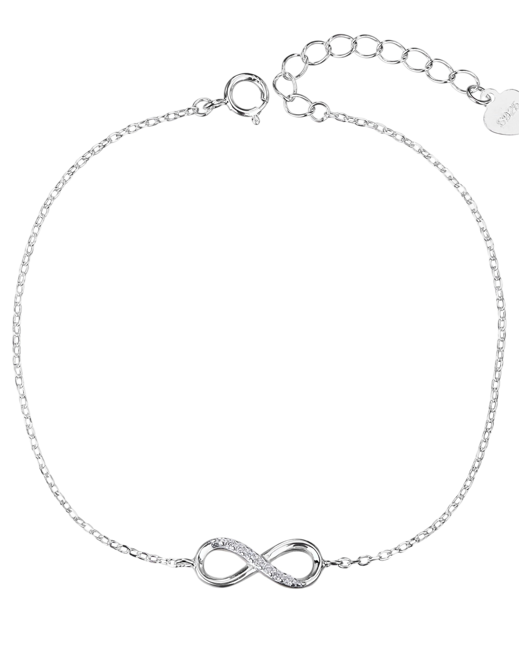 Pulsera sencilla de infinito con circonia blanca 17+3cm en plateado