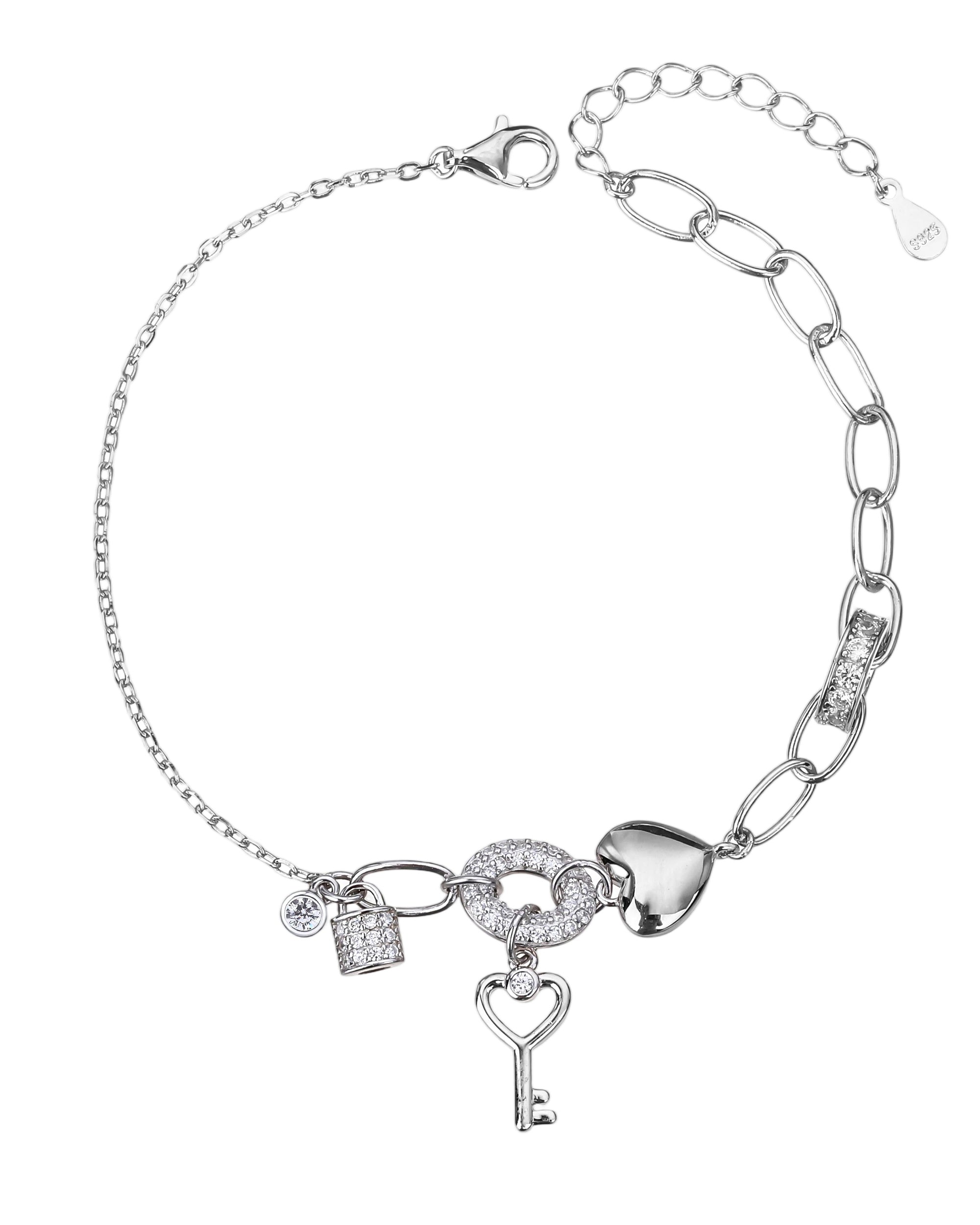 Pulsera sencilla de candado con circonia blanca 16cm en rodizado