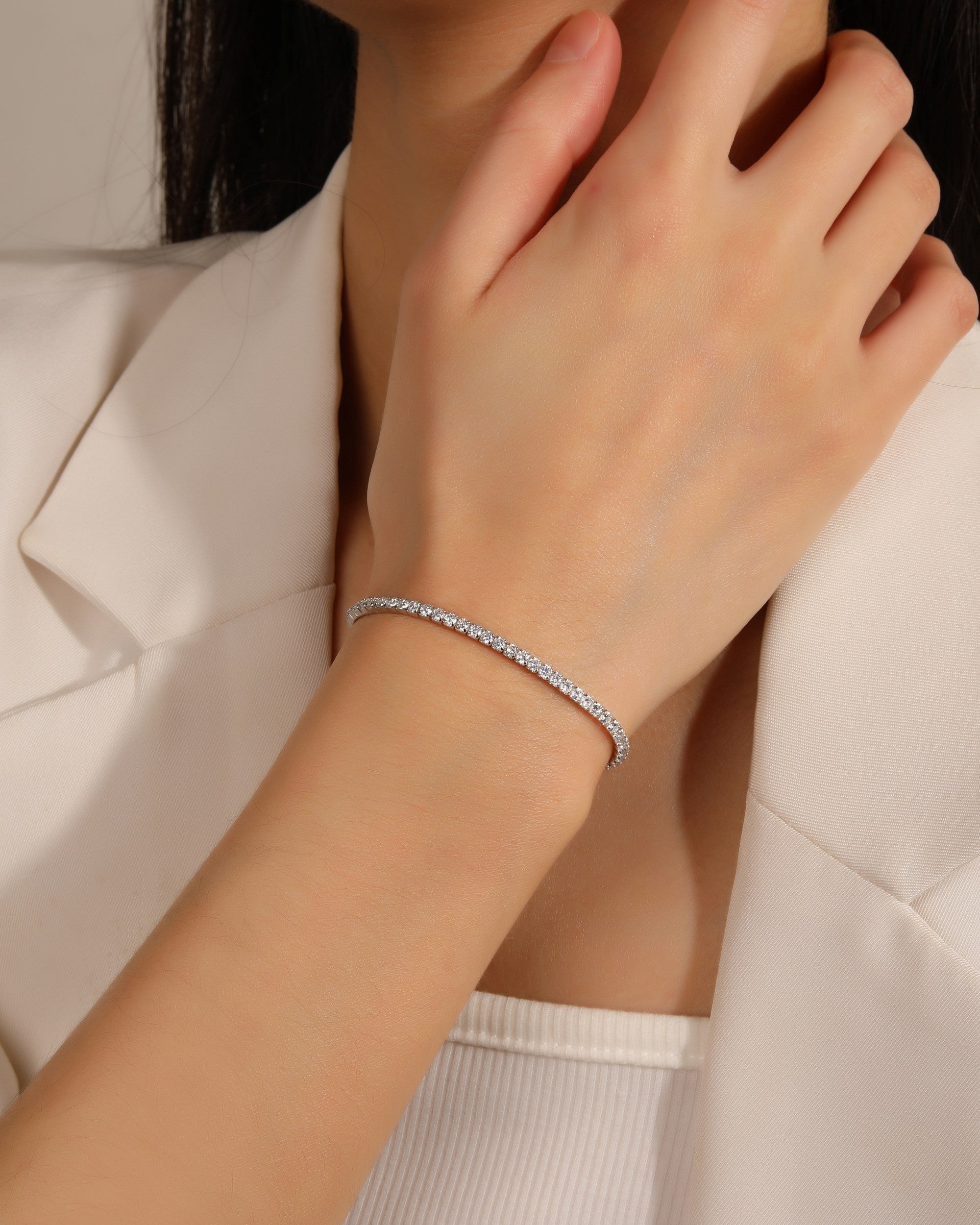 Pulsera tenis elastica con circonia redonda 17cm en rodizado