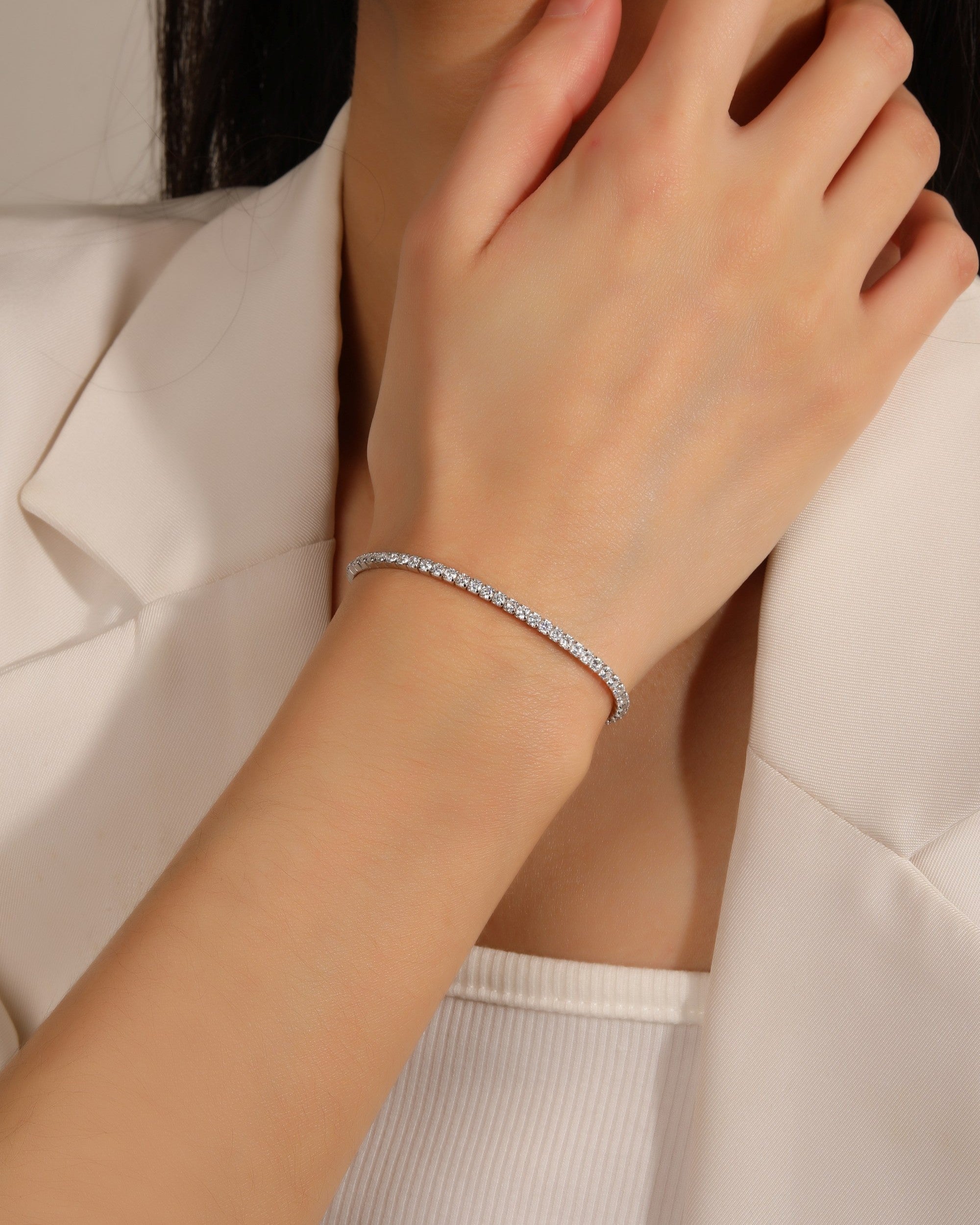 Pulsera tenis elastica con circonia redonda 8cm en rodizado