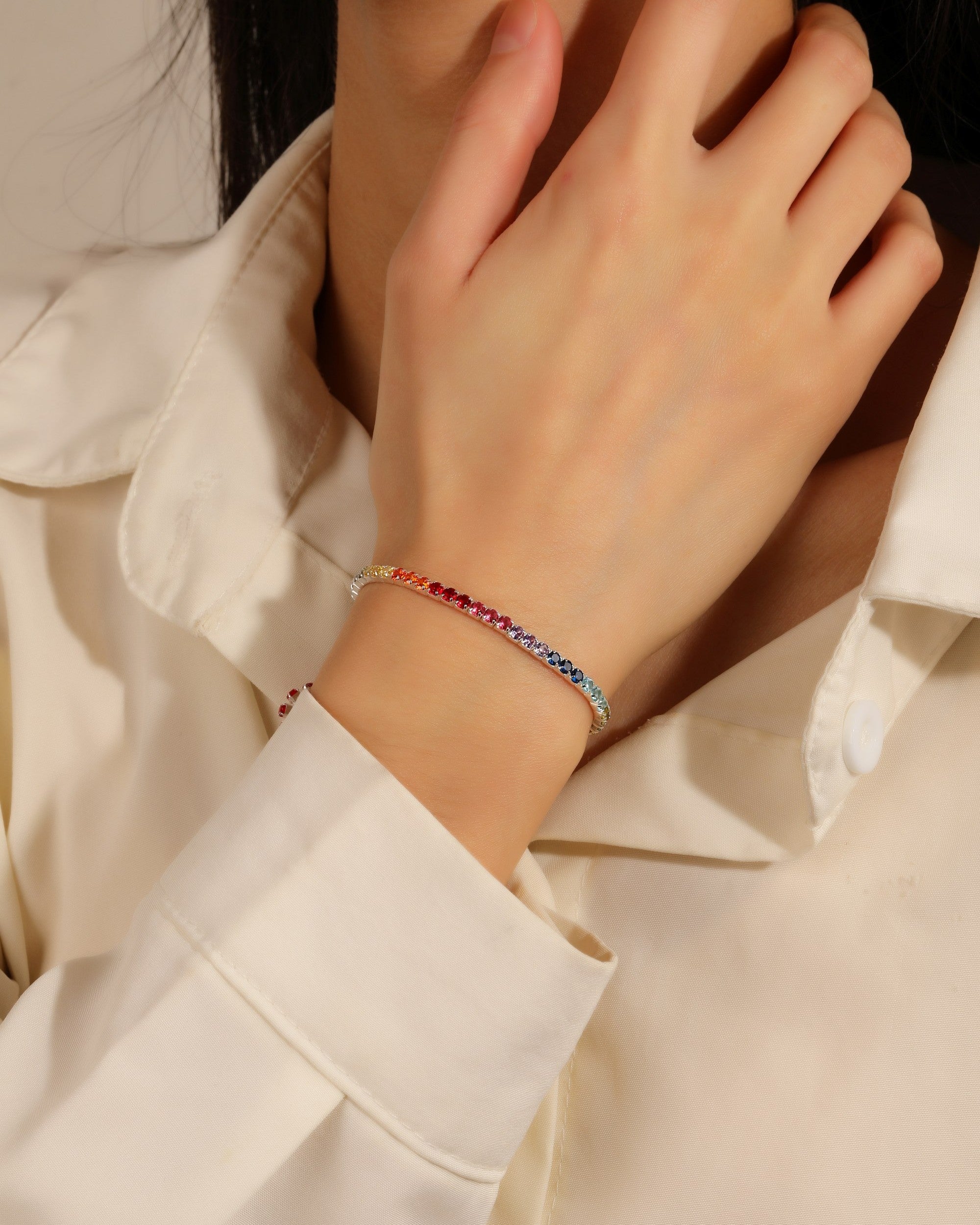 Pulsera tenis 2.5mm elastica con circonia redonda 18cm en plateado