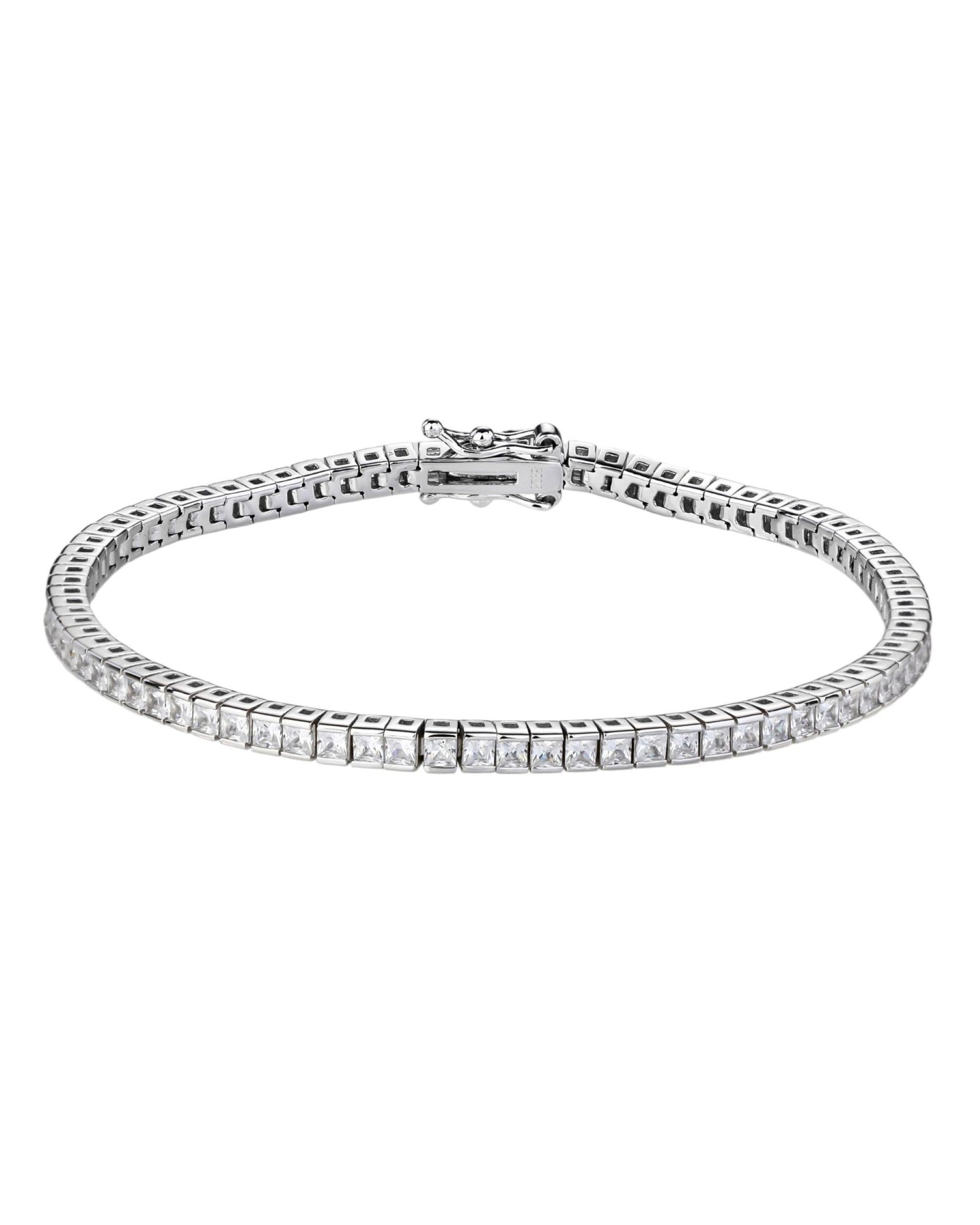 Pulsera tenis 2mm con circonia cuadrada blanca 18cm en rodizado