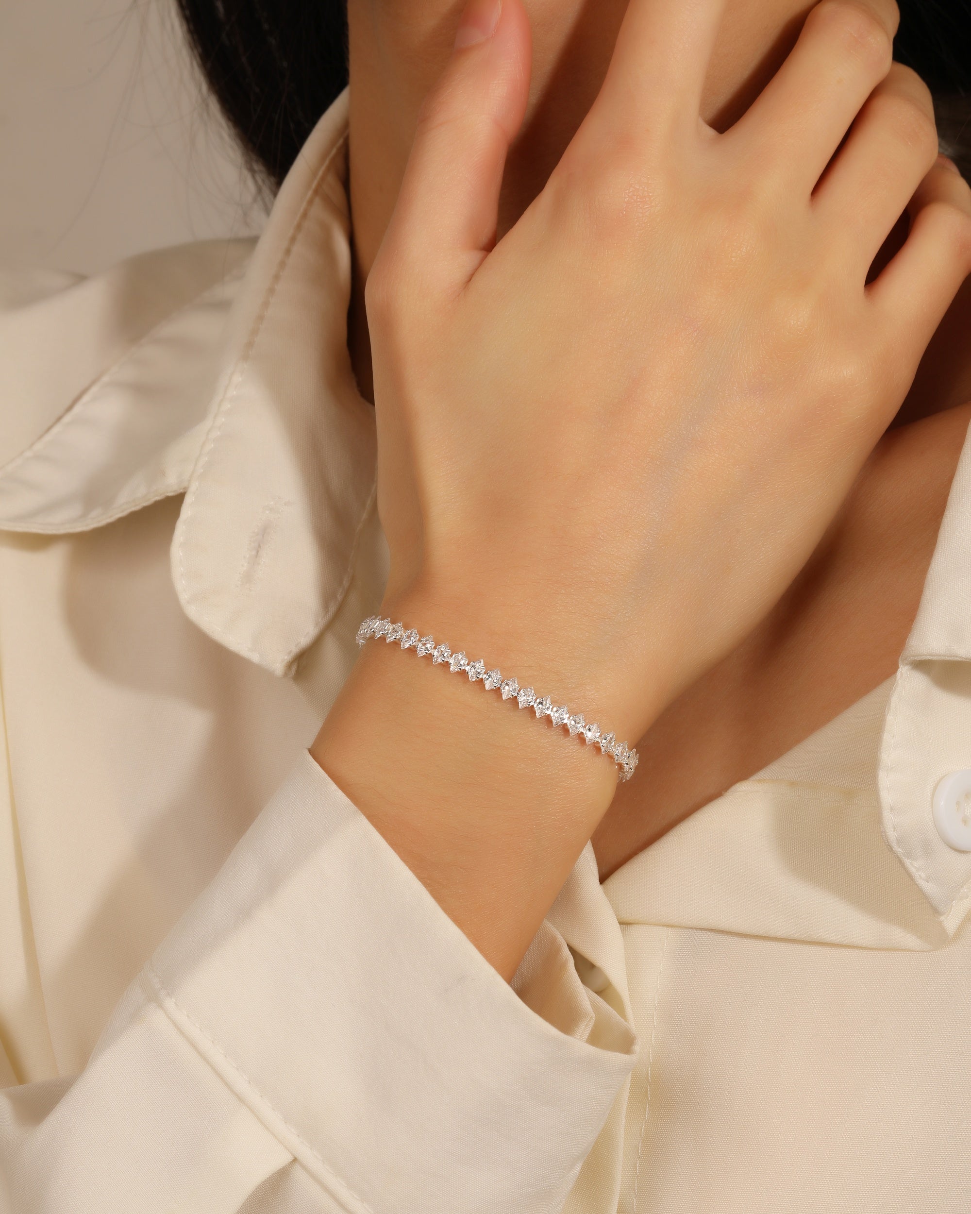Pulsera tenis con circonia marquis blanca 17+3cm en plateado