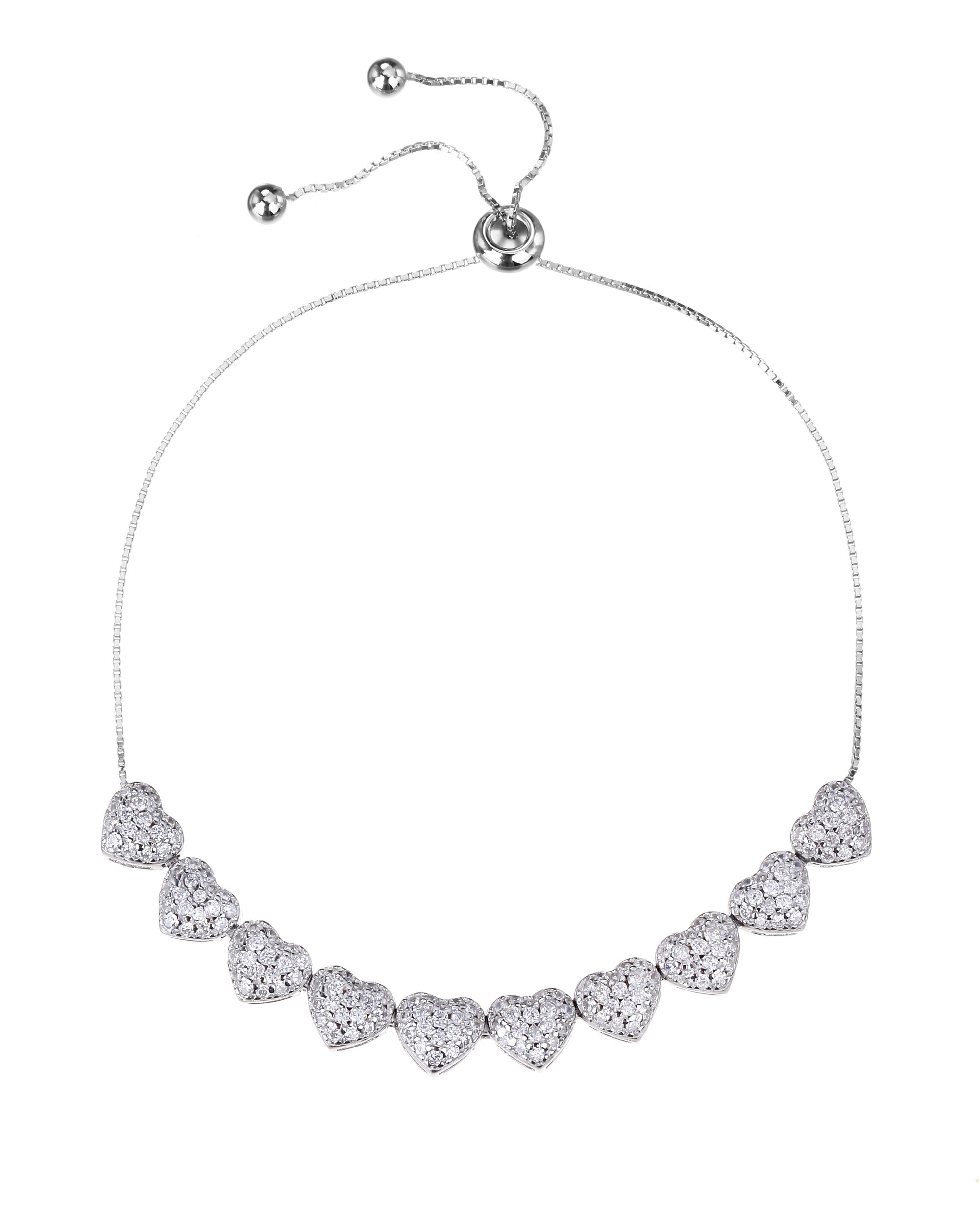 Pulsera ajustable de corazones con circonia blanca 16+7cm en rodizado