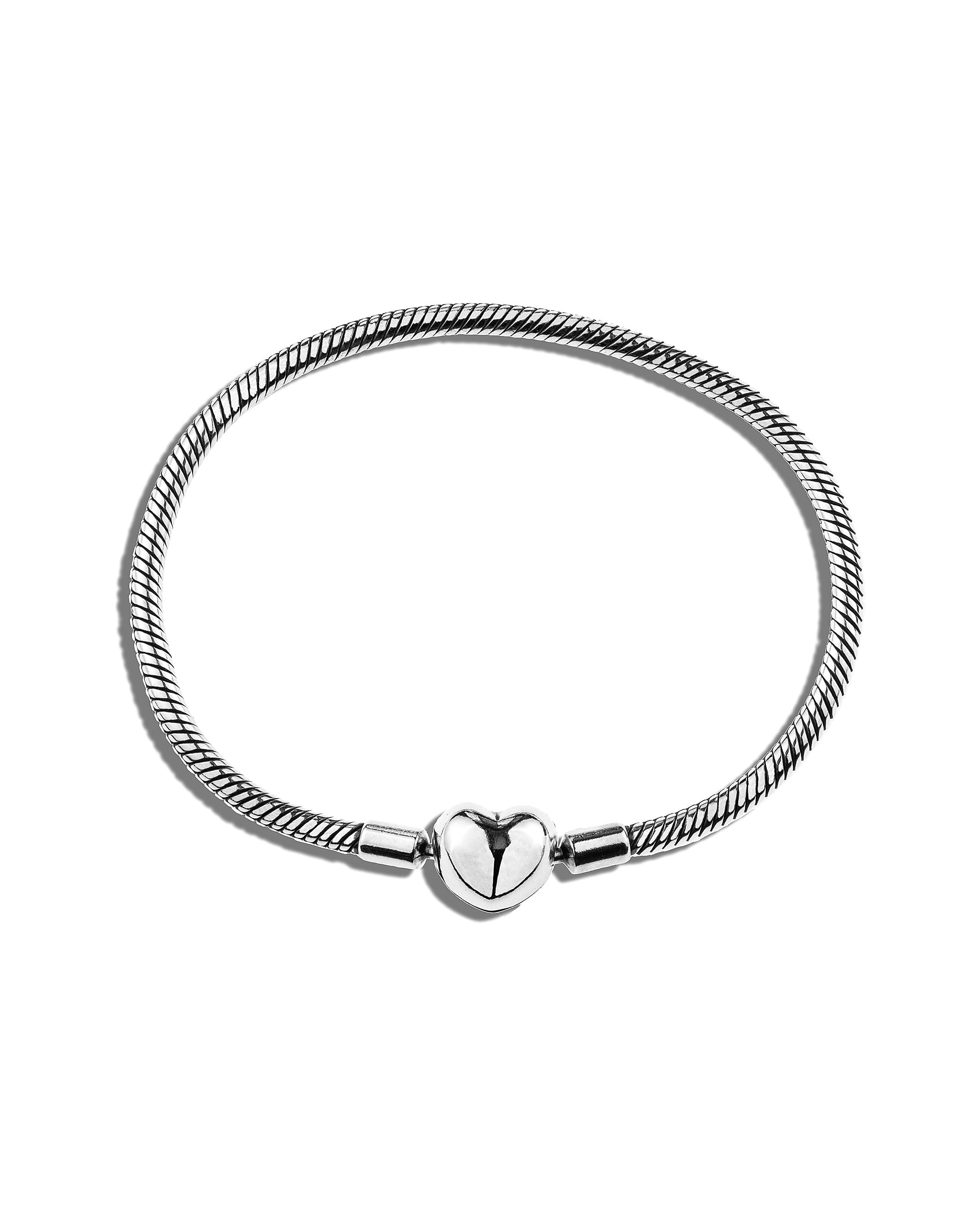Pulsera para charms de corazon 18cm en plateado