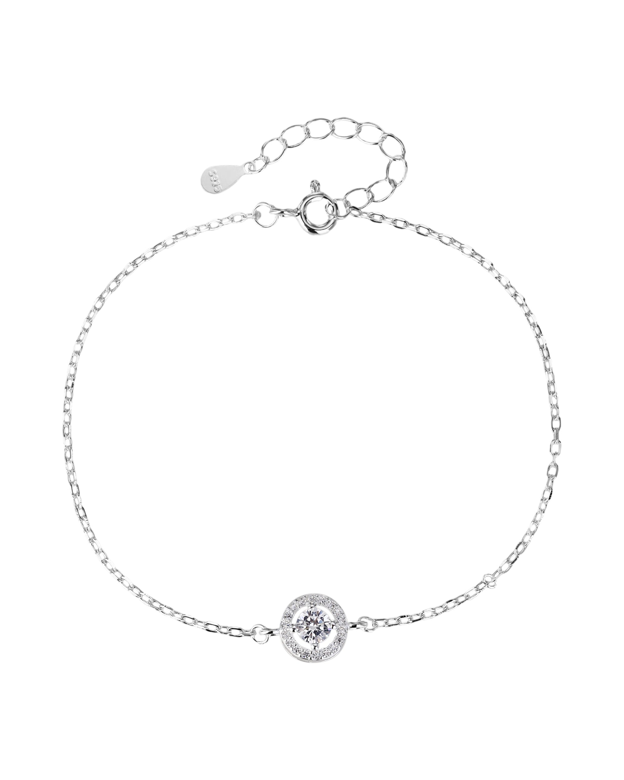 Pulsera sencilla de circulo halo y circonia redonda blanca 17+3cm en plateado
