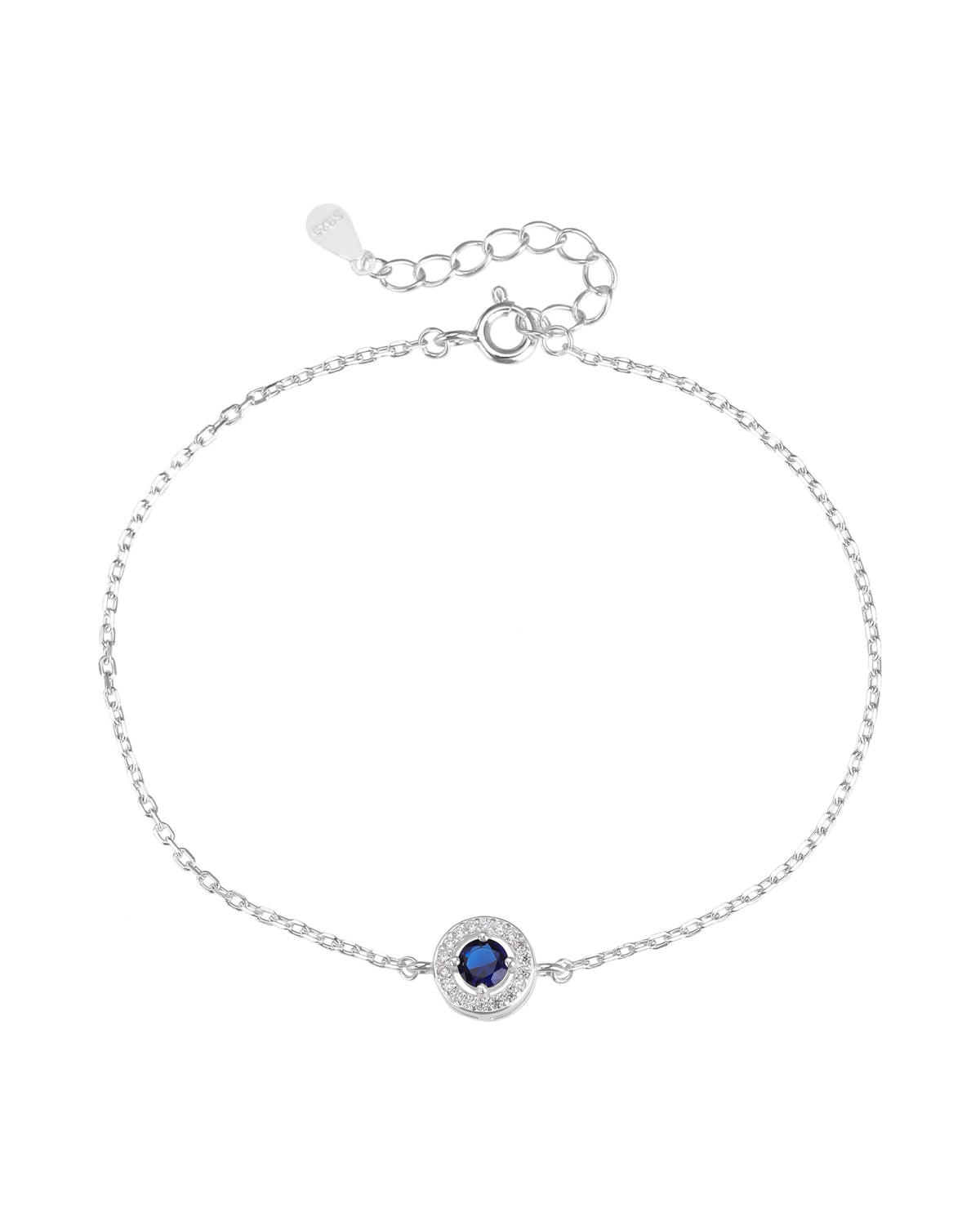 Pulsera sencilla de círculo halo y circonia redonda 17+3cm en plateado