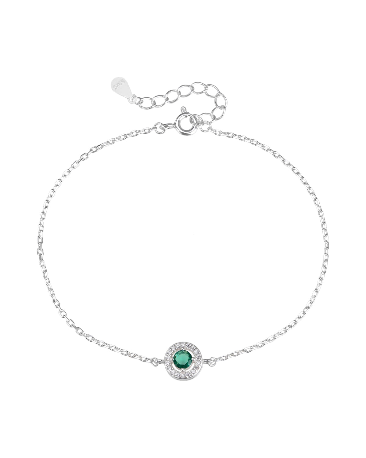 Pulsera sencilla de círculo halo y circonia redonda 17+3cm en plateado